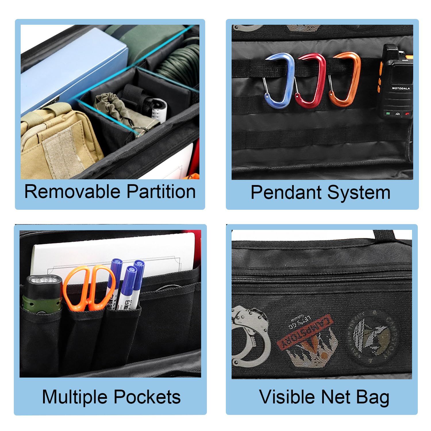 Einsatztasche Polizei，Range Bag，Organizer Auto-Vordersitz-Organizer Passend für Beifahrersitz,Reisetasche Militär mit Fach,Multifunktionale Arbeitstasche, Taschen & Laptop Fach,Schwarz