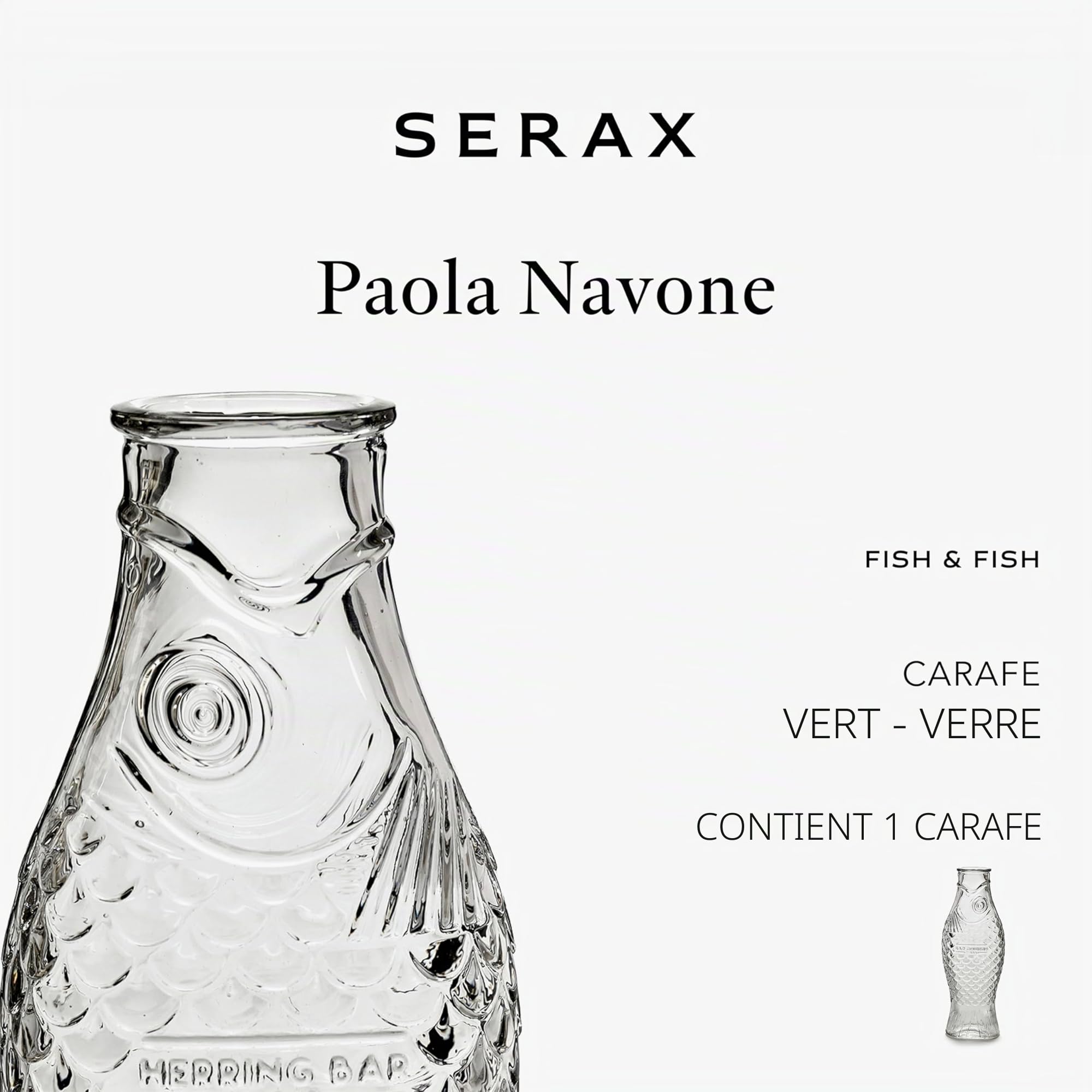 Carafe en verre pour l'eau | Collection Fish & Fish par Paola Navone | Carafe 850 ml | Bouteille transparente pour boissons | Convient comme vase