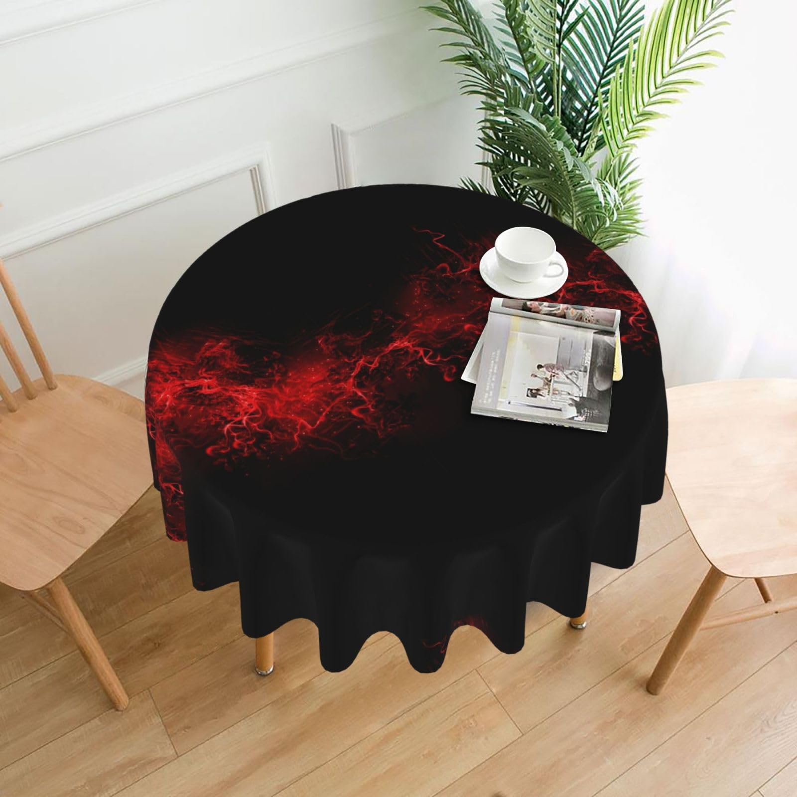 DEXNEL Explosion Burst Red Black Print 60'' Round Tablecloth Retro Polyester Washable Cover for 4-6 Seat Dining Table Boho Decor
