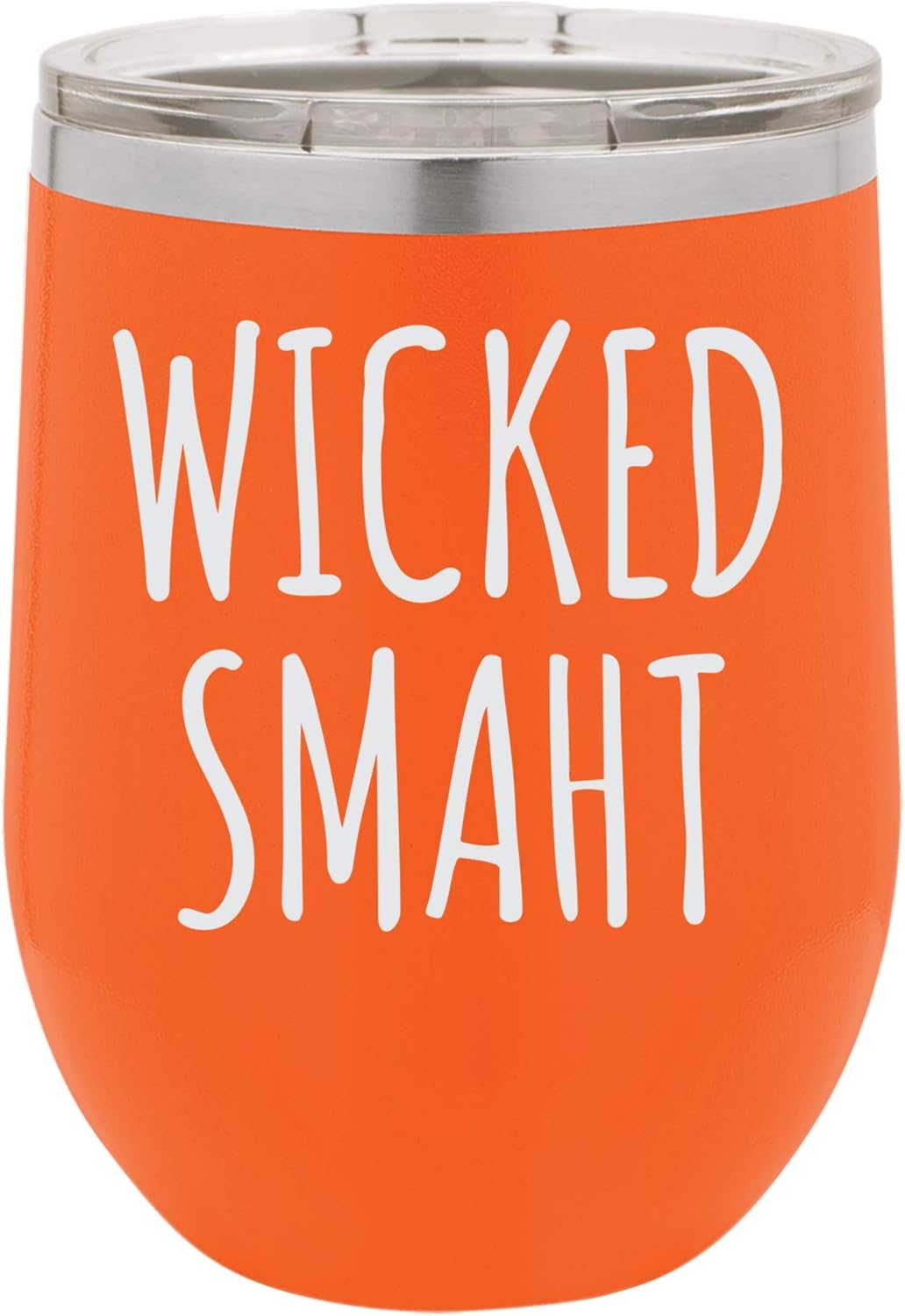 "Wicked Smaht" Funny Boston Saying Engraved Insulated Stainless Steel Wine Tumbler, 12 Oz., Navy