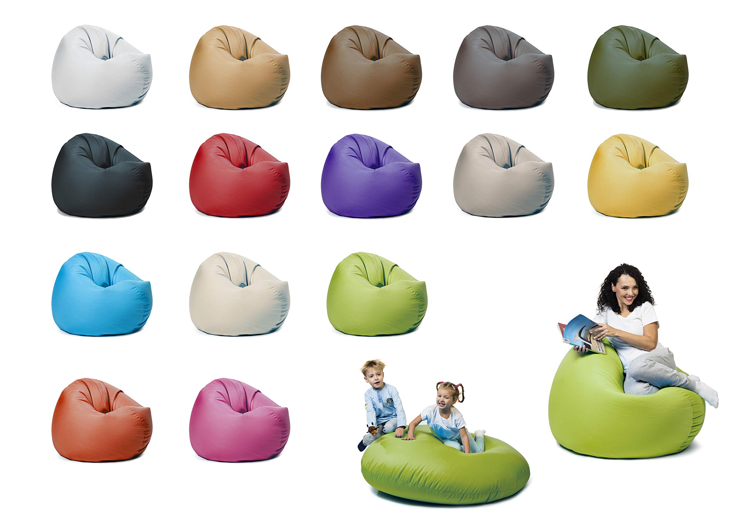sunnypillow Worek do siedzenia XL z wypełnieniem styropianowym, średnica 100 cm, funkcja 2 w 1, do siedzenia i leżenia, na zewnątrz i wewnątrz, dla dzieci i dorosłych, wiele kolorów i rozmiarów do wyboru, zielony