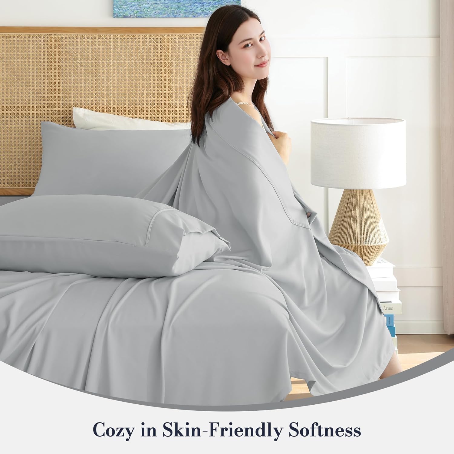 Grey Queen Sheet Set - Soft Breathable Microfiber Bed Sheets with Extra Deep Pocket, Luxury Hotel Cooling Bedding, Oeko-Tex Certified Wrinkle Free 4 Piece - Image 2