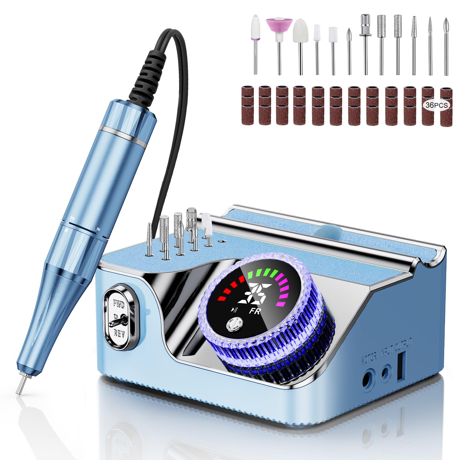 Taladro de uñas eléctrico portátil para uñas acrílicas (azul claro)