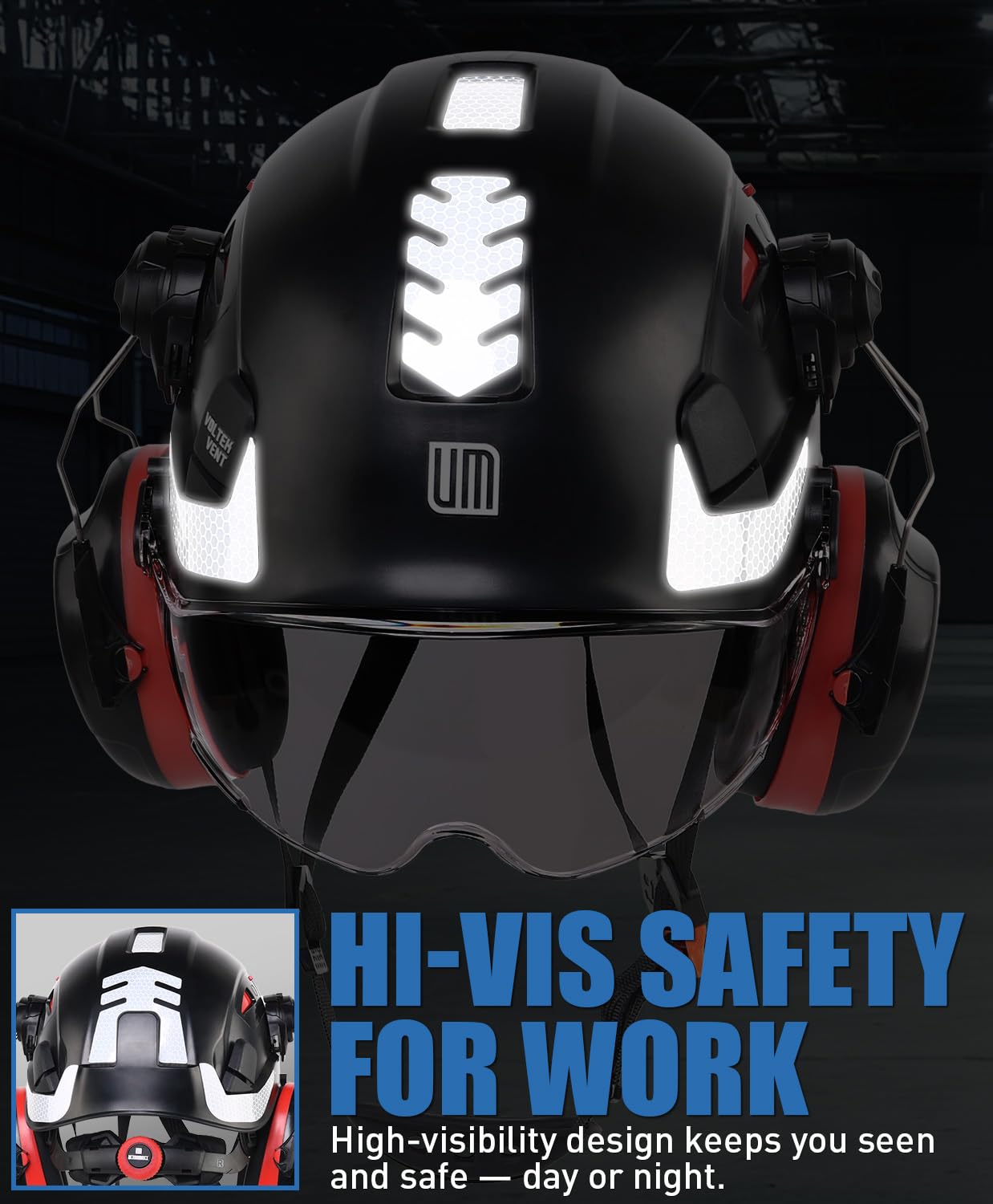 UM ULTRAMAXX Casco de seguridad y protección auditiva, aprobado por ANSI Z89.1, kits de casco de trabajo ligero con ventilación, suspensión de 6 puntos, ideal para la industria y la construcción