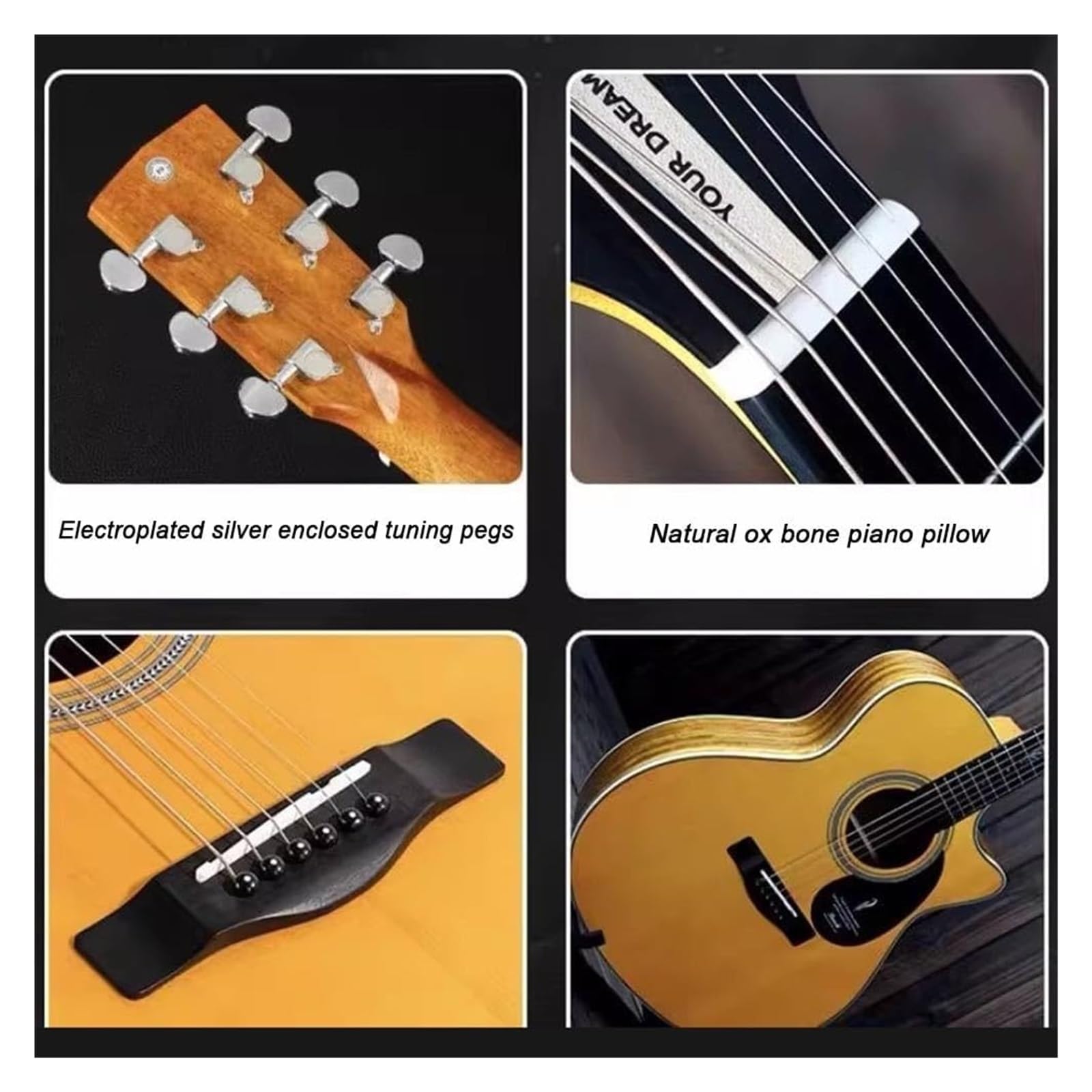 Chitarra acustica, confezione con borsa da concerto, plettri, corde e tracolla, 104 cm, top in abete dreadnought full size, per principianti, adolescenti e adulti (nero)