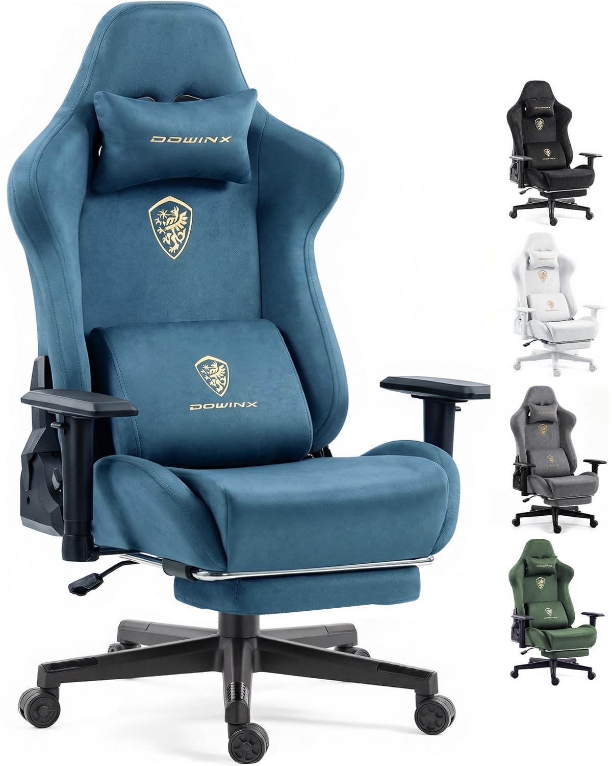 Dowinx Gaming Stuhl, Ergonomischer Gamer Chair mit Fußstütze, Wildlederimitat Gaming Sessel mit 90°-155° Rückenlehne, 150KG Belastbarkeit PC Stuhl, Computerstuhl mit Flüsterleise PU-Rollen