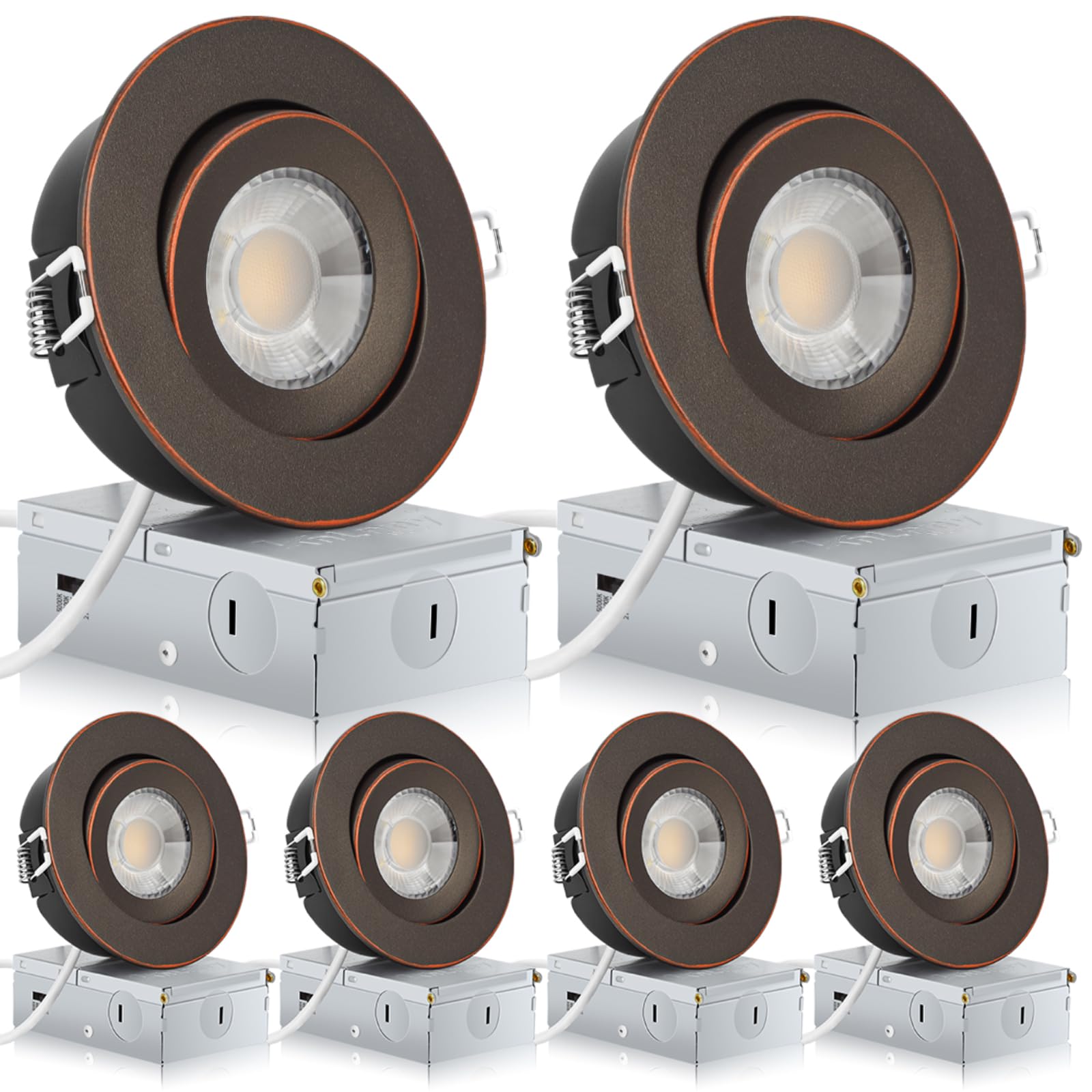Oil Rubbed Bronze Recessed Lighting 4 Inch 6 Pack,Gimbal Led Lights with Junction Box,5CCT Selectable,9W 750LM,Dimmable
