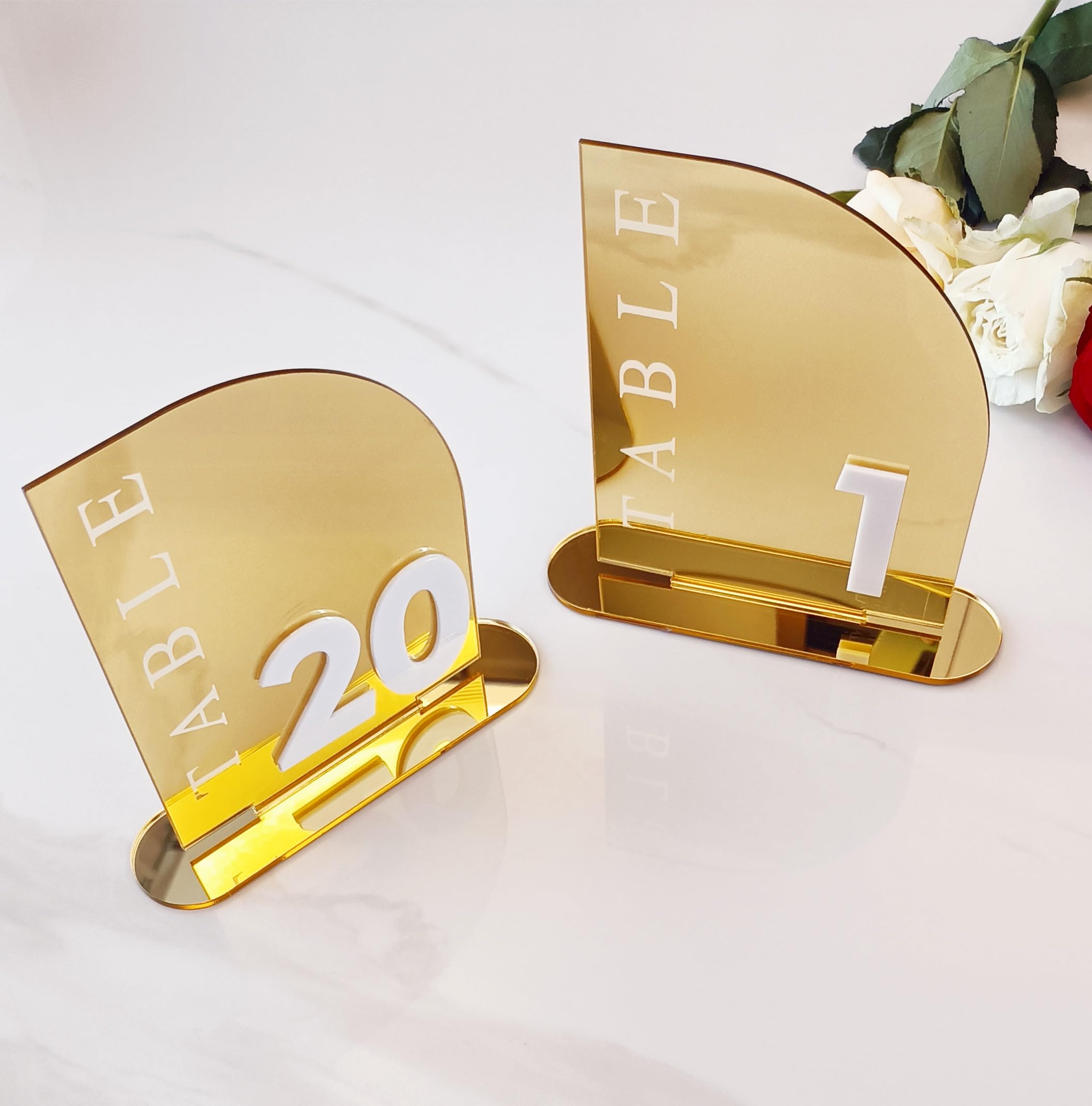 Acrylic Wedding Table Numbers,Semi-Arched Mirrored Acrylic Table Numbers for Party,Events,Occasion Decoration (Number 1-10, Gold Mirror)