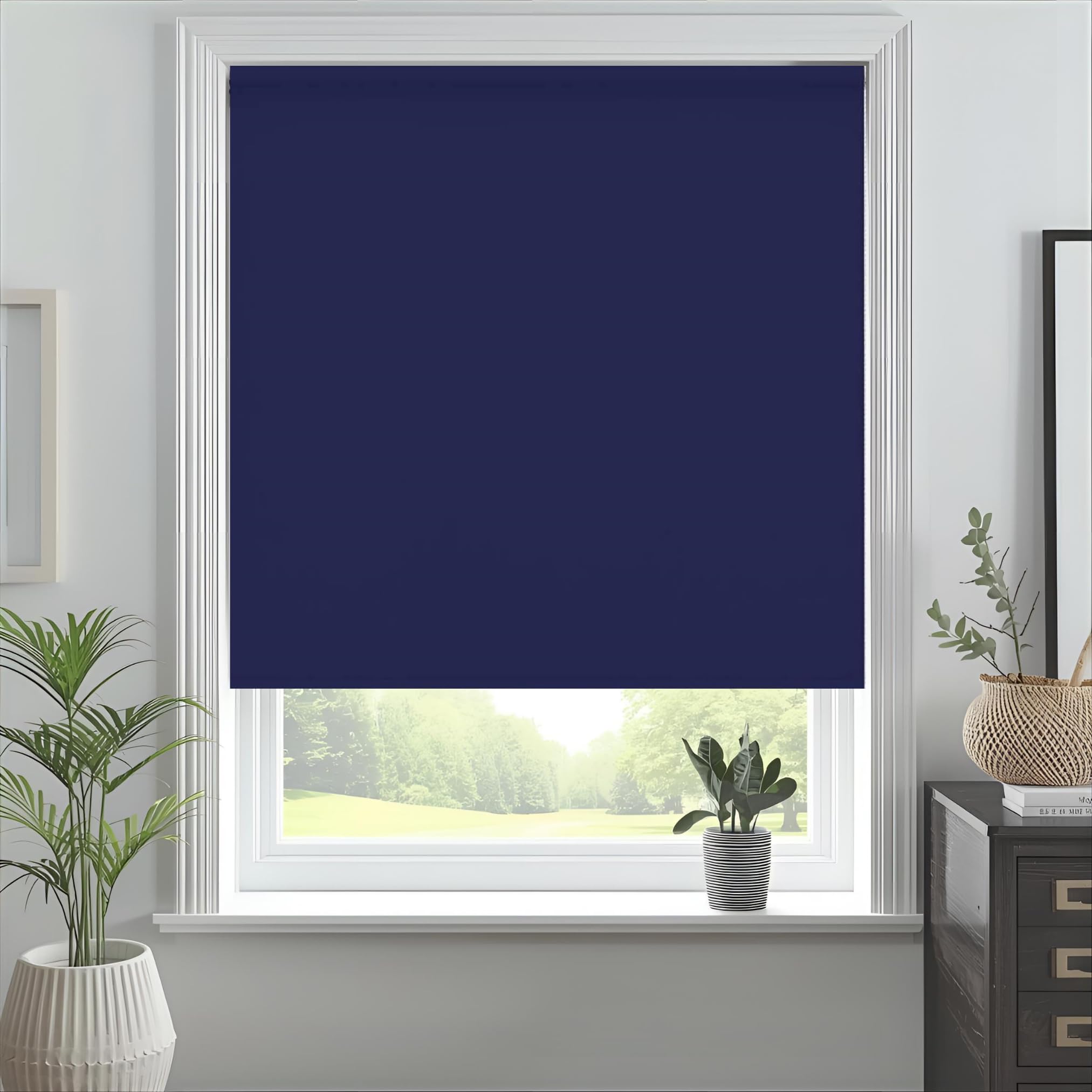 J.Din Made To Measure Roller Blinds, Thermal Blackout Roller Blind, Easy Fit Insulated UV Protection Child Safe Home Office Window Blinds, Navy Blue 90W x 210H cm