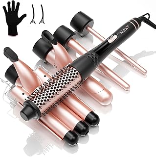 Curling Iron Set 5 in 1,MAXT Curling Wand Set Interchangeable Triple Barrel Curling Iron and Curling Brush Ceramic Barrel Wand Curling Iron(0.35”-1.25”)(Pink)