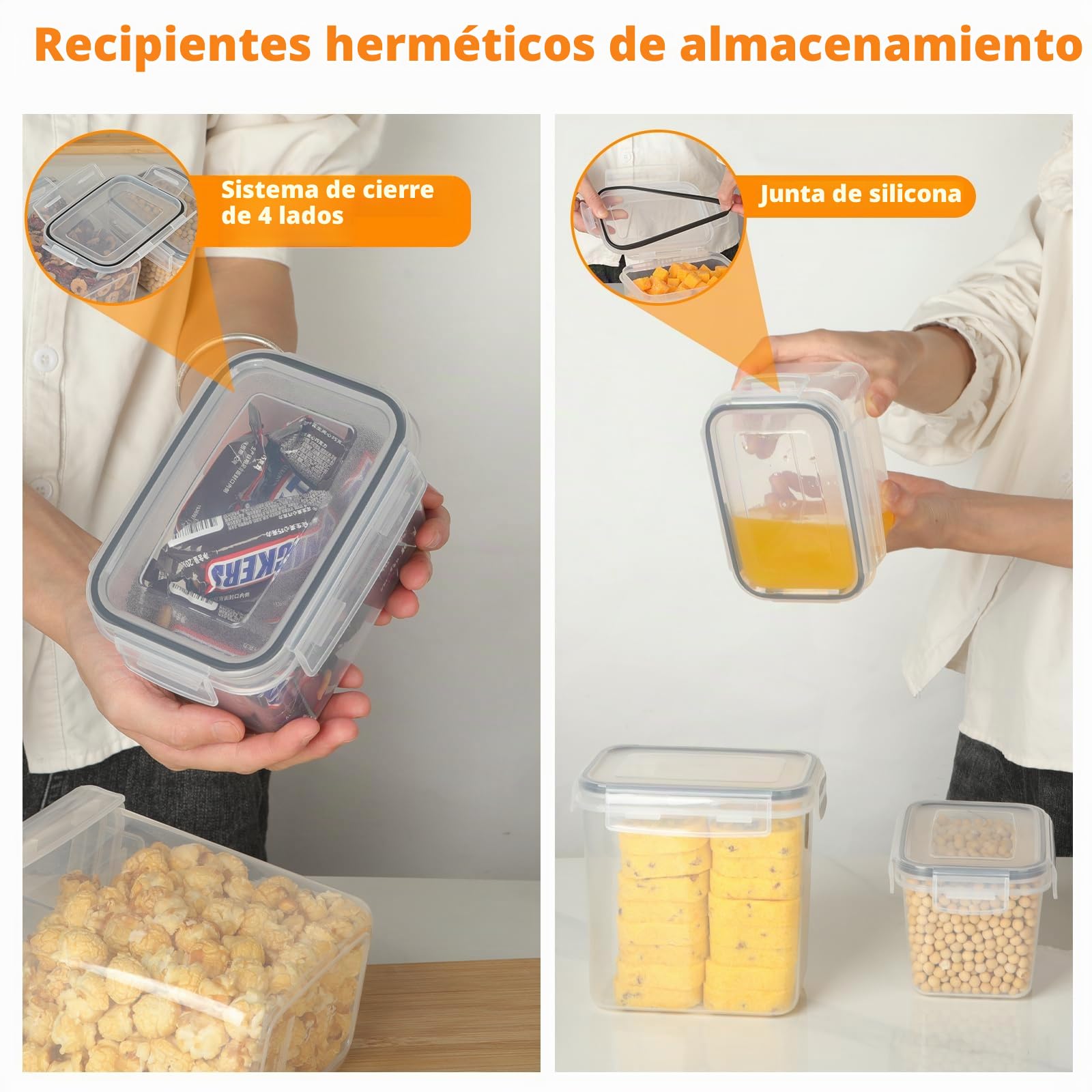 Withosent Botes Cocina Almacenaje 24 Piezas, Recipientes Alimentos de Plástico, Botes Cocina Hermeticos Contenedores para Cereales, Pasta, Granos, Harina (2L 1,4L 0,8L)