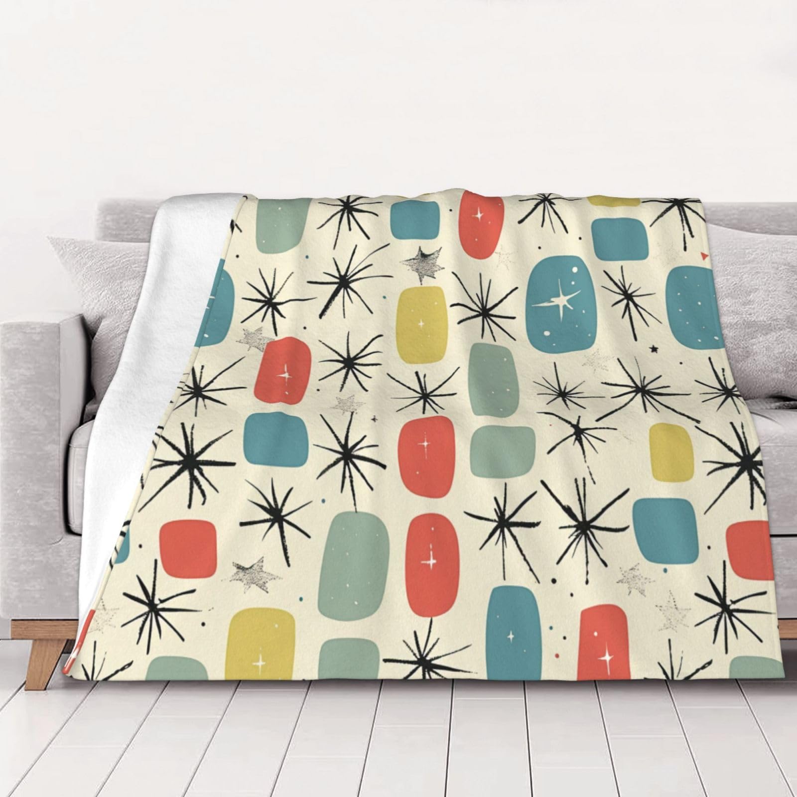 Couverture chaude flanelle imprimé rétro grand plaid lit canapé Atomic