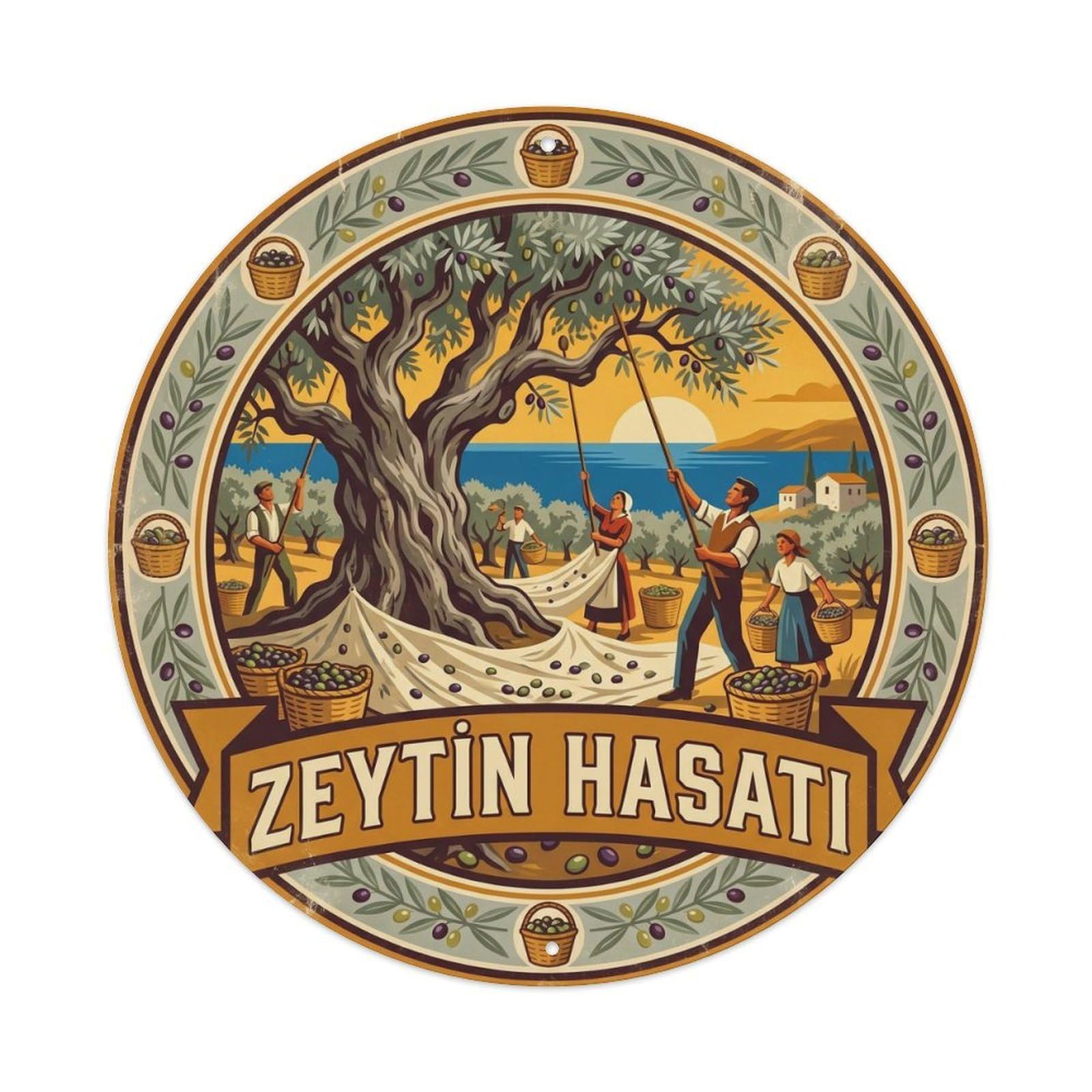 Aegean Olive Harvest Turkish Food Culture Metal Tin Sign