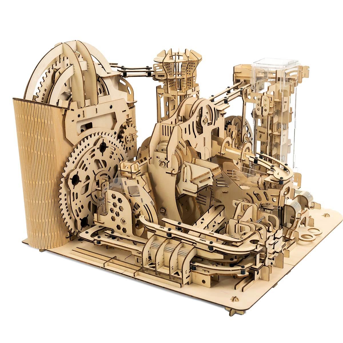 BlocteckToy 3D Wooden Puzzle Track Ball Sky Island Model, DIY Handcrafted Marble Run Roller Coaster Jigsaw Puzzle Kit with Adjustable Track Slope, 1102PCS Wooden Model Kits for Adult Youth to Build