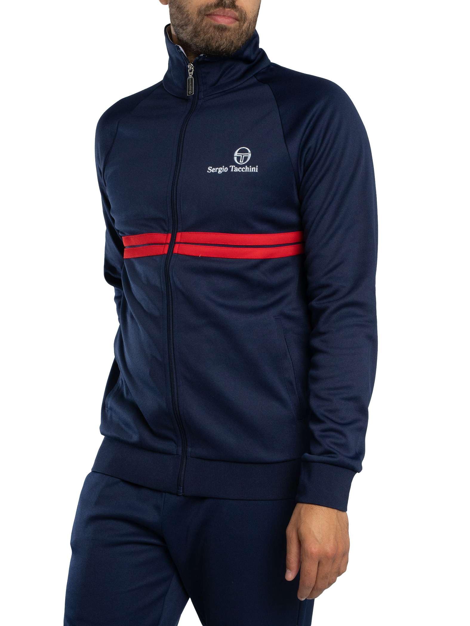 Sergio Tacchini Homme Nouvelle Veste De Survêtement Dallas, Maritime Blue/White/Adrenaline Rush