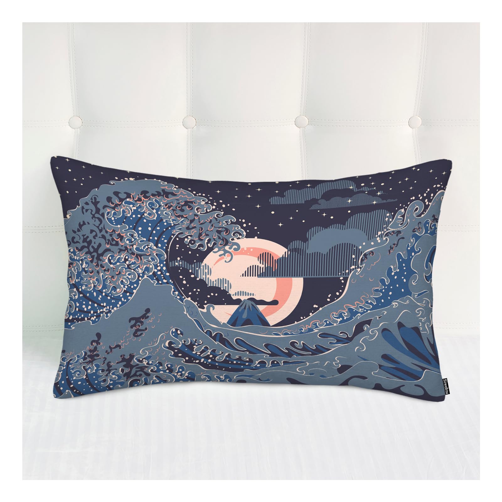 Siwehtu Pillow Covers Standard Size Big Ocean Waves Decor Cute Throw Pillow Covers for Bedroom Sofa Ocean Waves Nightscape Moon Sky, Throw Pillow Cases Cushion Covers for Home Office 20x30 Inches