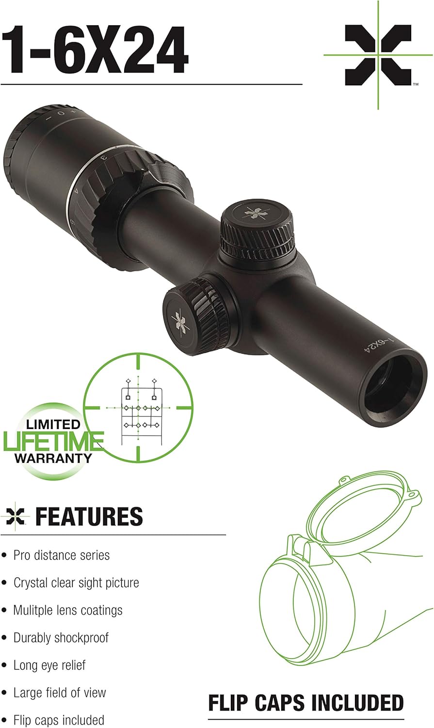 AXEON Optics 1-6x24mm Tactical Rifle Scope, Black, One Size
