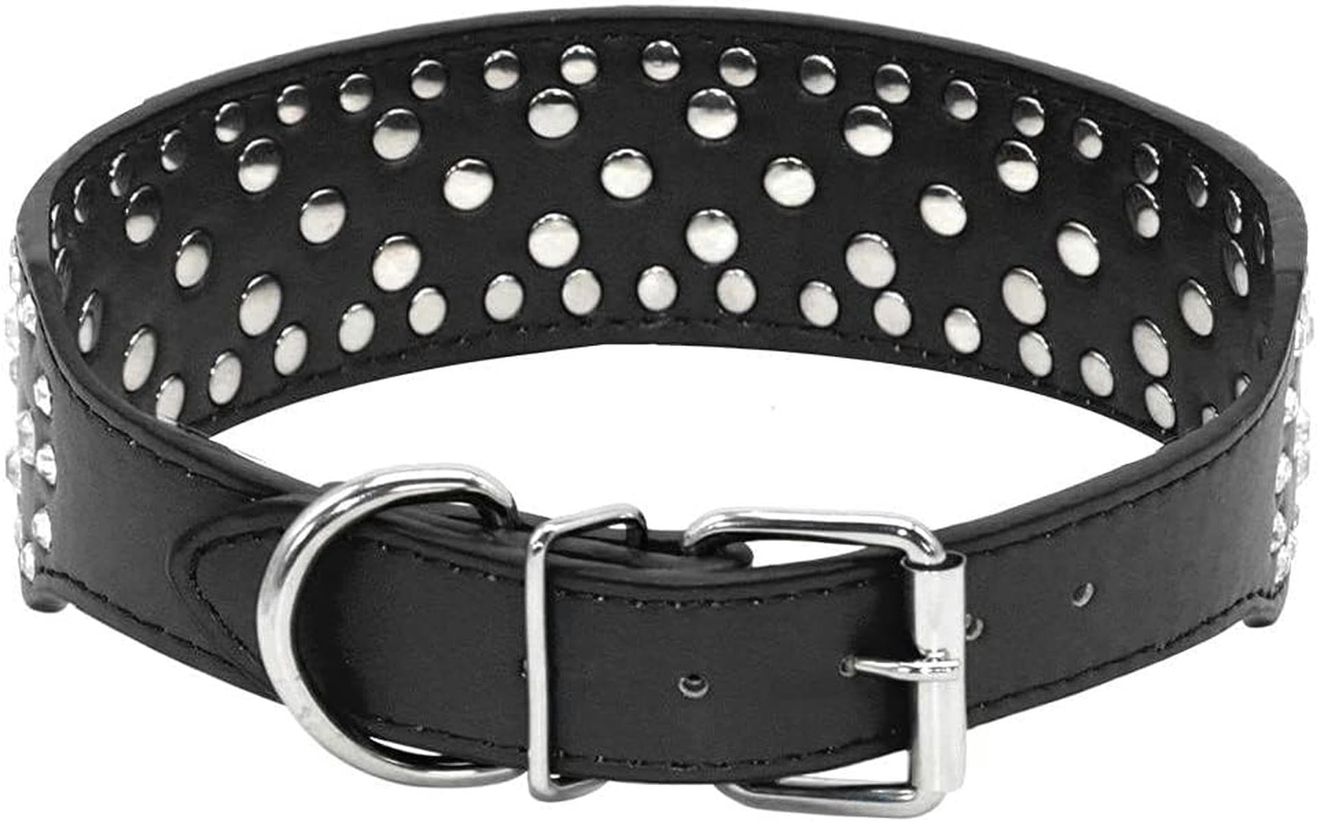 Hundehalsbänder aus Leder mit Strasssteinen für große Hunde, glitzernde, mit Kristalldiamanten besetzte Haustierhalsbänder für mittelgroße bis große Hunde, Rosa, Rosa, L-Schwarz-L