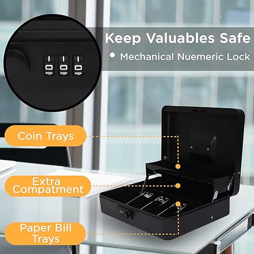 Miniatura 3 de Darice Caja de efectivo  Caja de dinero extra grande  Organizador plegable de caja de dinero  Cerradura para seguridad  Compartimento extra  Asa
