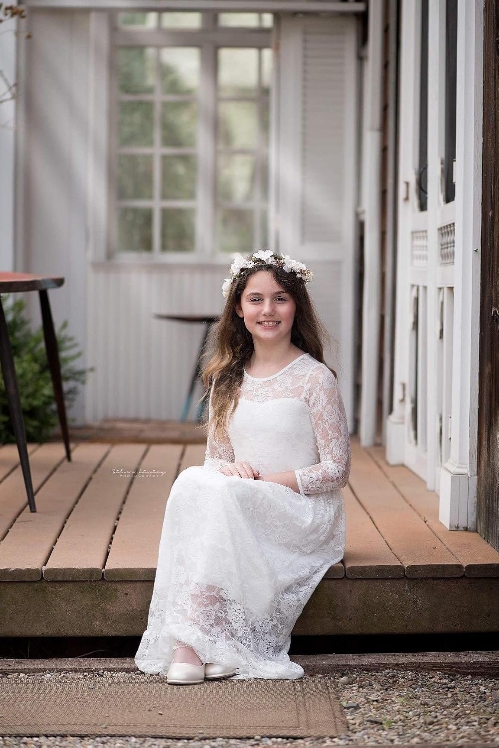 ABaoWedding Fancy Ivory White Lace Flower Girl Dress Boho Rustic First Communion Gowns
