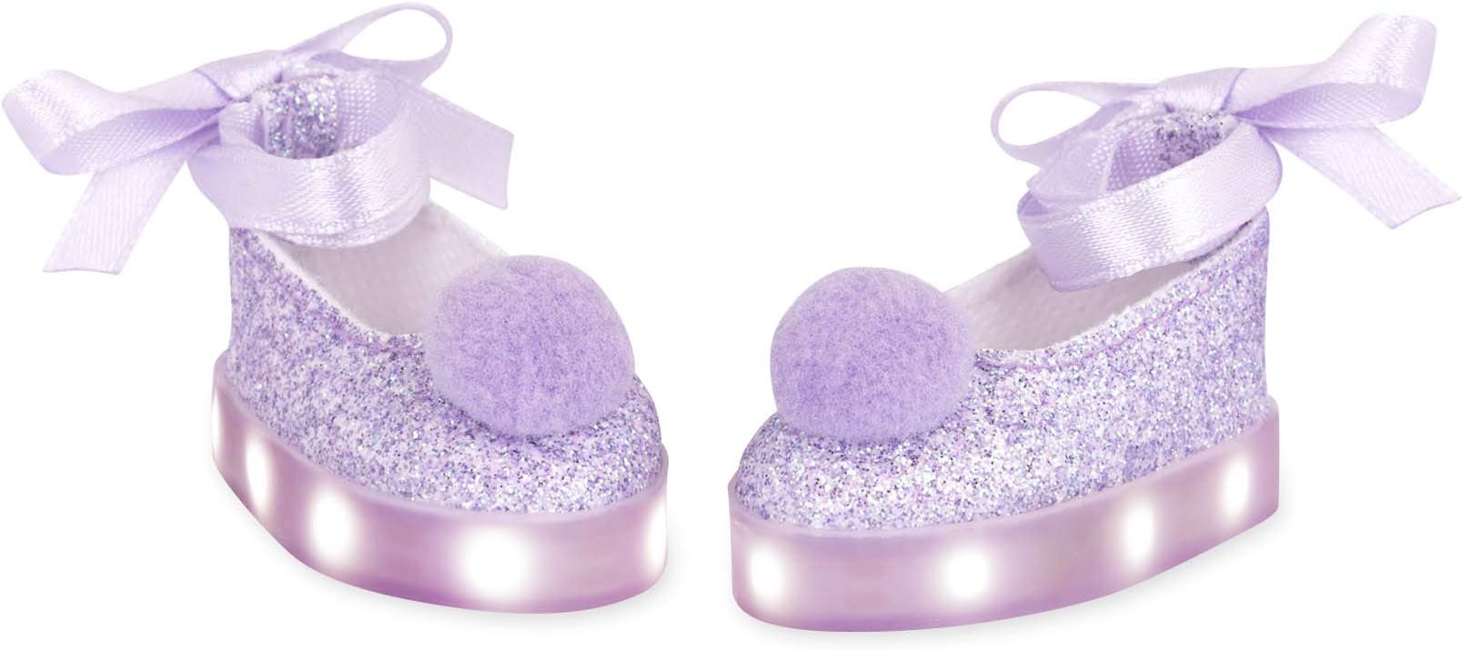 Glitter Girls By Battat – Lace Up & Twinkle Light-Up Ballet Running Shoes With Soft Pompoms For 14-Inch Dolls Toys, Clothes, And Accessories Ages 3 (Sparkly Purple Led Lights)
