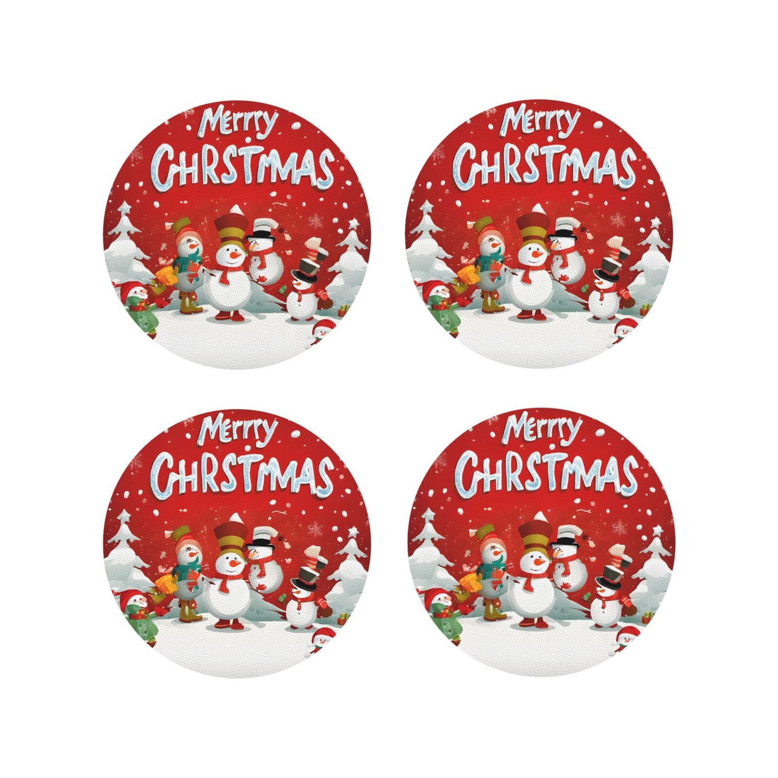 (Merry Christmas) Drink Coasters Set Of 4 Non-Slip Leather Coasters For Cups Mugs Glasses Tabletop Protection For Home Office Bar