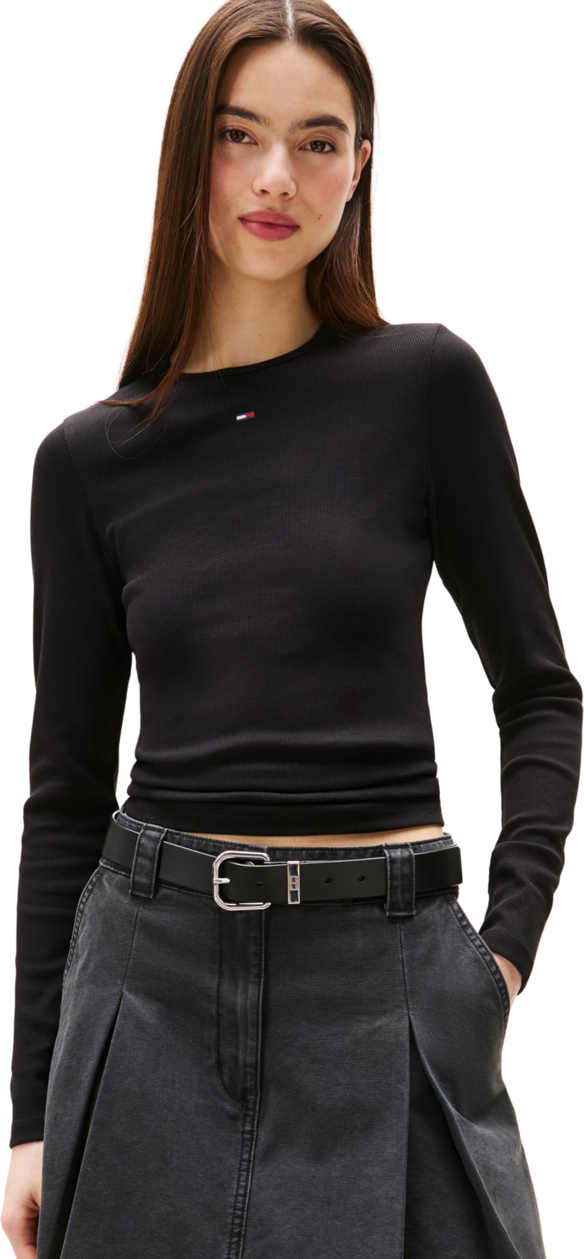 Tommy Jeans Women's Black Long-Sleeved T-Shirt in Size 10, Sports Direct