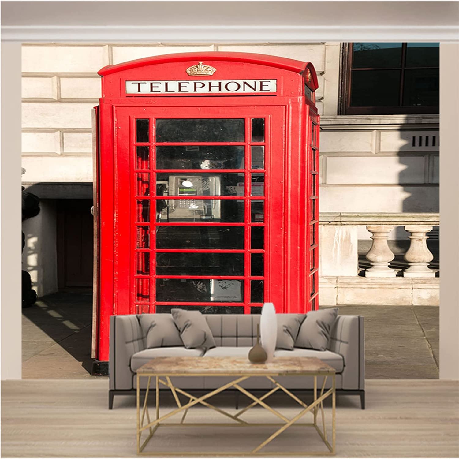 Amazon 3d壁紙壁画 赤い電話ボックス バー壁紙壁画自己接着壁写真芸術壁ポスター取り外し可能な壁画像テレビの背景の男の子と女の子の部屋の皮をむくと壁の装飾を貼り付けます 0 X 150 Cm 壁紙
