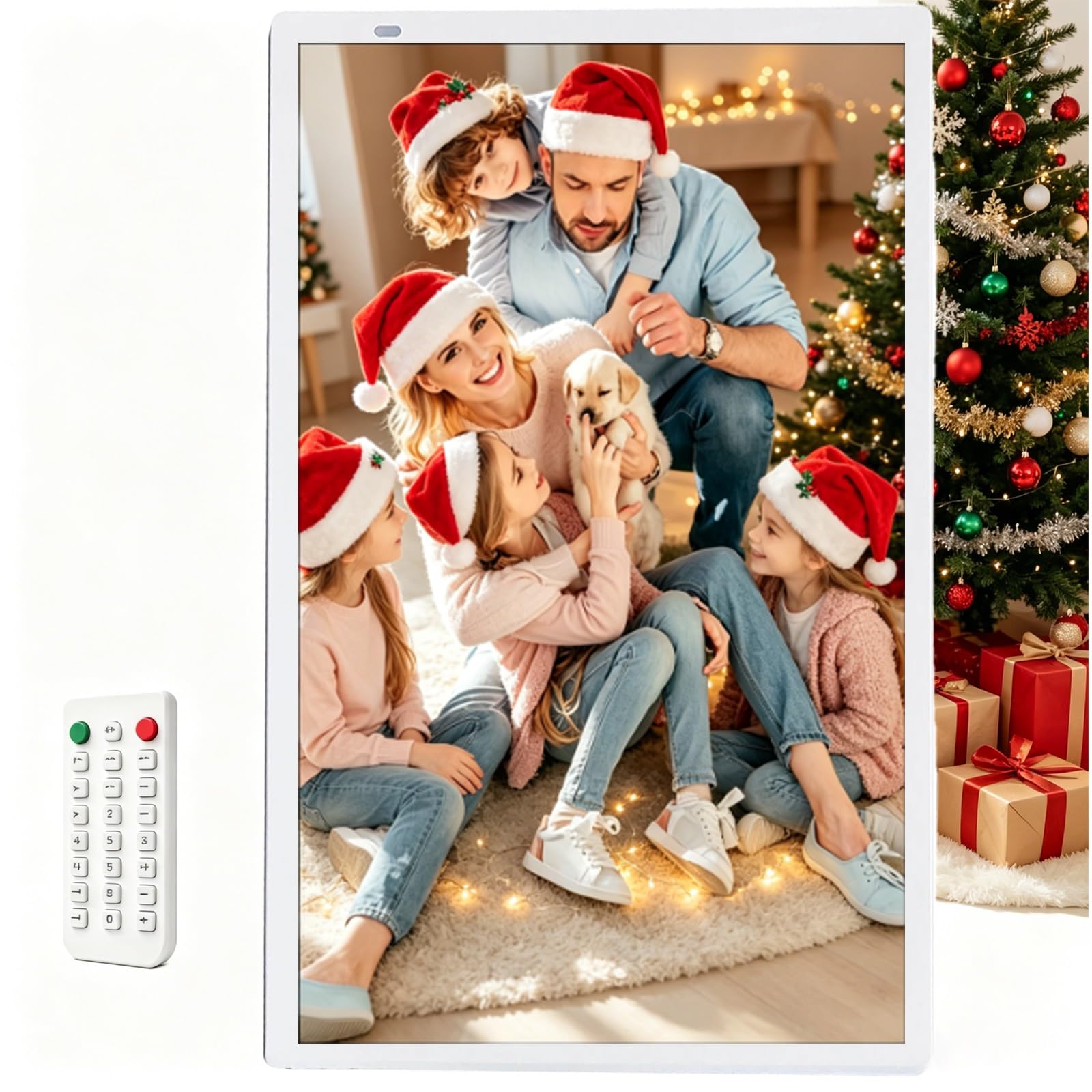 Electronic Photo Frame with Remote Control, Digital Photo Frame Electronic Display, Slideshow & FHD IPS, Frame for Gift, Remote Control, for Relatives Birthday Gift(White,16GB)