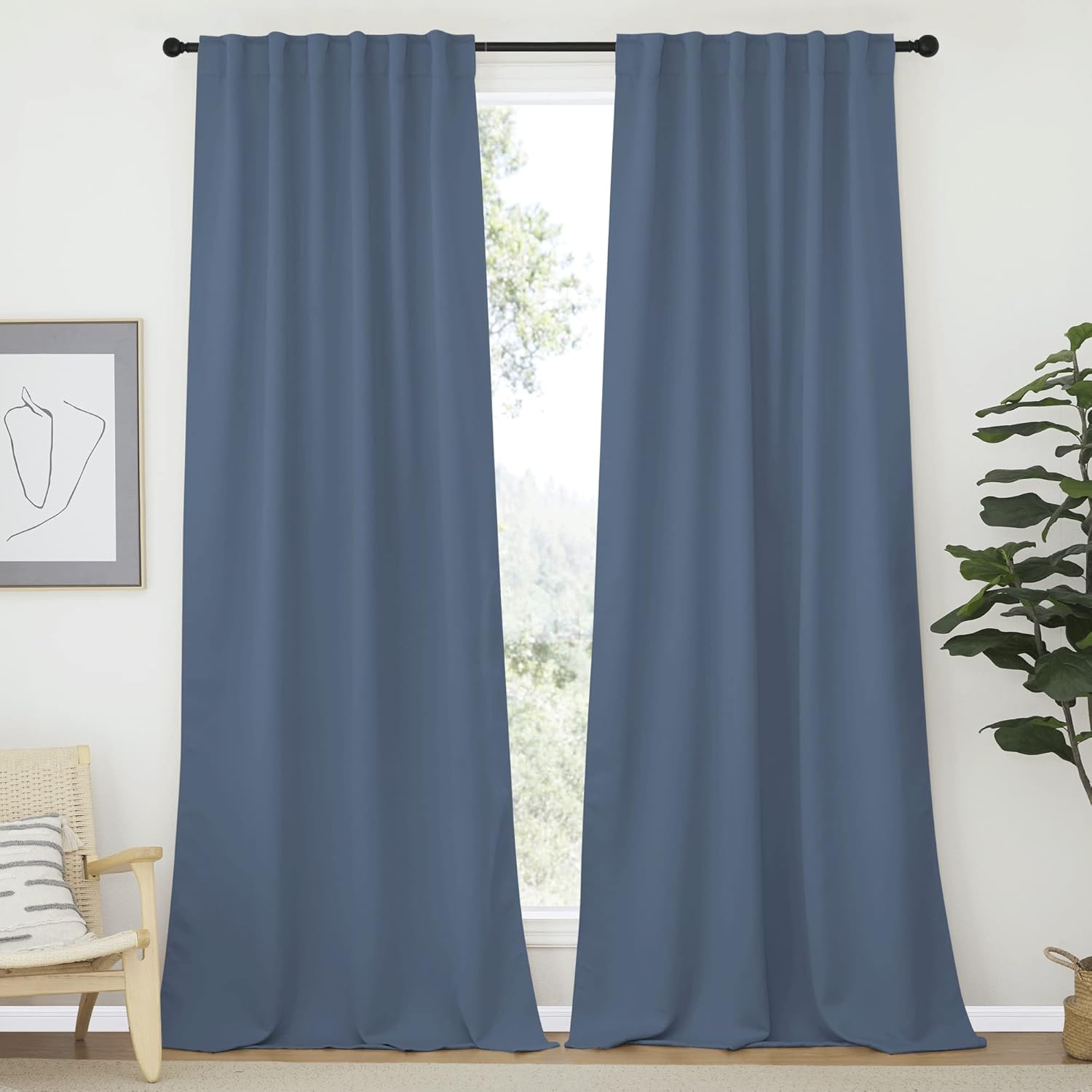 NICETOWN Bedroom Blackout Curtain Panels - (Stone Blue Color) 52 x 120 inch, 2 PCs, Insulating Energy Saving Solid Rod Pocket Blackout Drapes for Hall, Villa