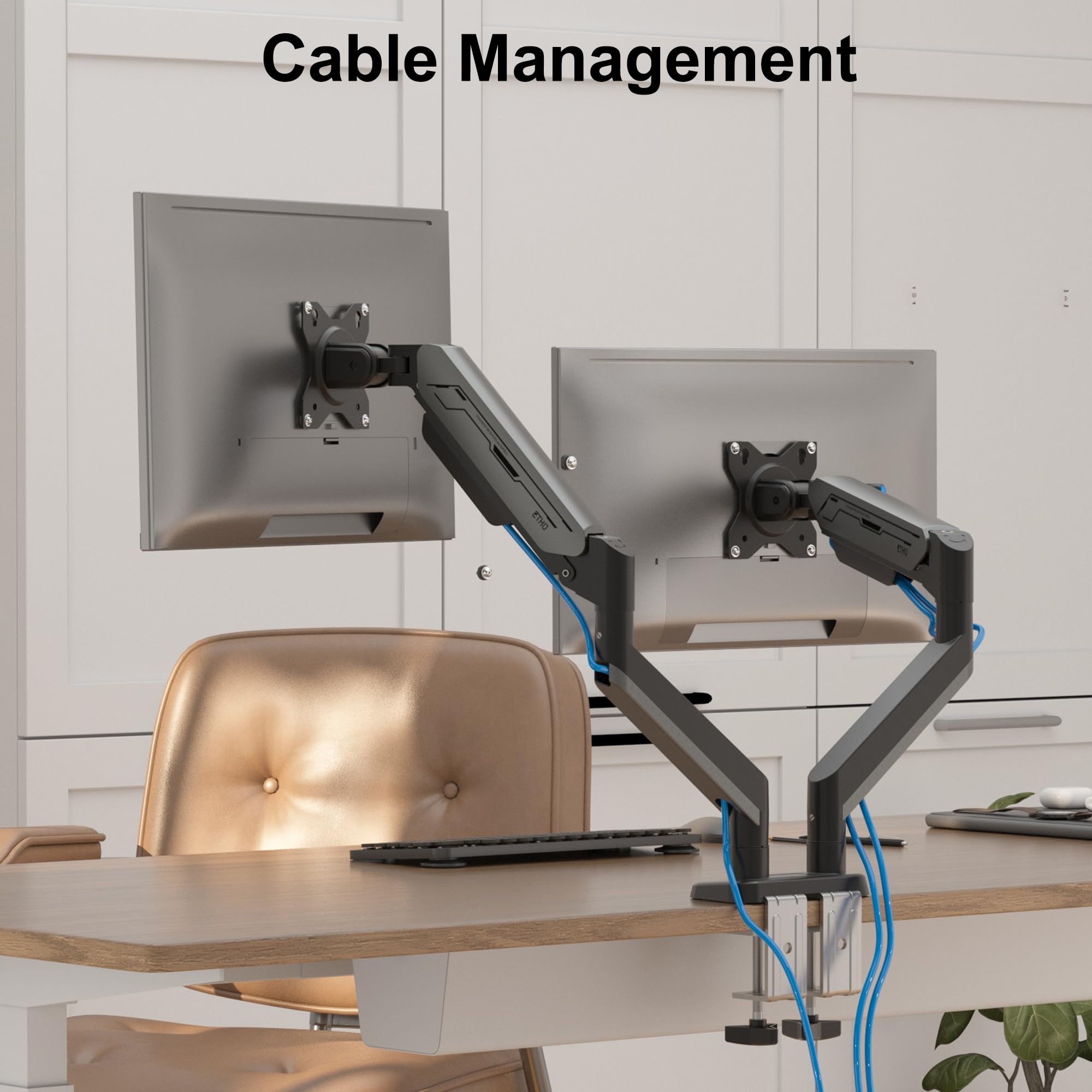ETHU Braccio doppio per monitor con molla a gas, supporto VESA regolabile resistente per schermi da 17 a 38 pollici fino a 12 kg, supporto da scrivania ergonomico con morsetto a C e installazione con