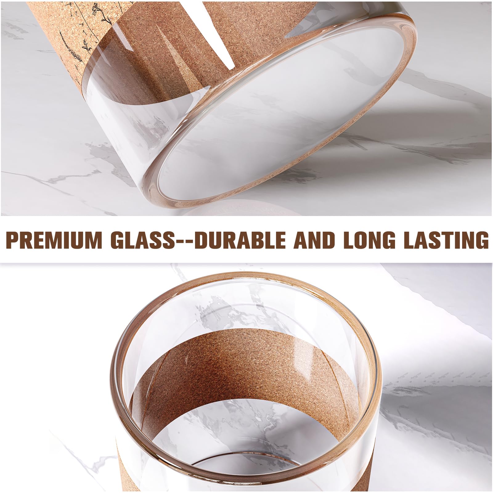 Qcold 3 Pack Glass Qtip Holder Dispenser with Cork Lid and Tray, 16 oz Bathroom Handmade Canisters Jars Cotton Ball Holder, Farmhouse Bathroom Decor Vanity Countertop Storage and Organization