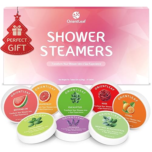 OrientLeaf Shower Steamers Aromatherapy, Stocking Stuffers, 8 Pcs Stress Relief Shower Bombs, Self Care & Relaxation Gifts for Mom, Birthday, Christmas, White Elephant Gifts for Women and Men - Shower Steamers