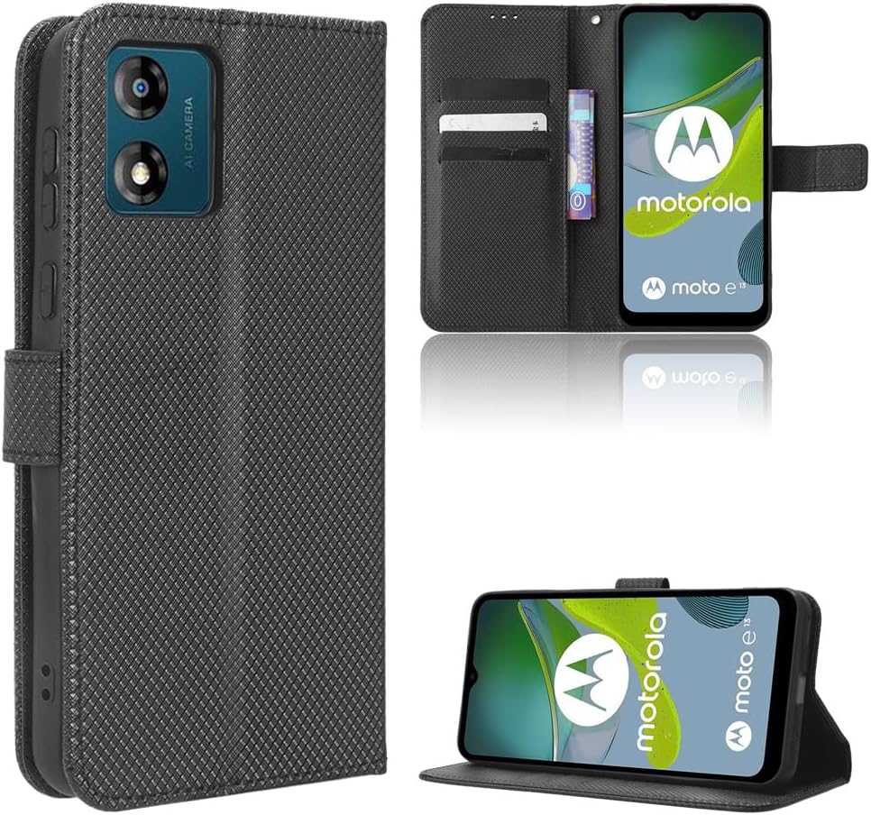 Case for Motorola Moto E13 4G Leather Case Cover,PU Leather flip Cover Case for Motorola Moto E13 4G Case Cover Black