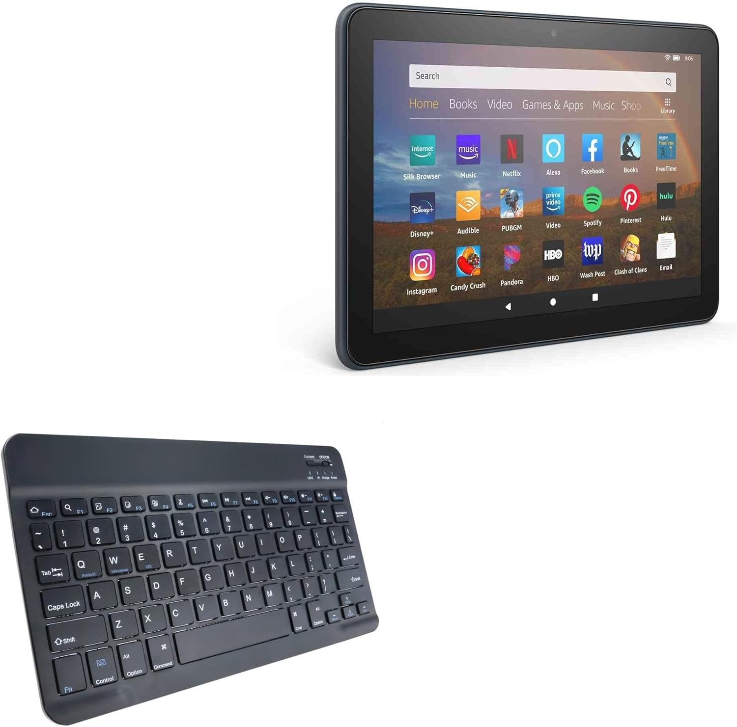 BoxWave Keyboard Compatible with Amazon Fire HD 8 Plus (10th Gen 2020) - SlimKeys Bluetooth Keyboard, Portable Thin with Chiclet-Style Keys - Jet Black