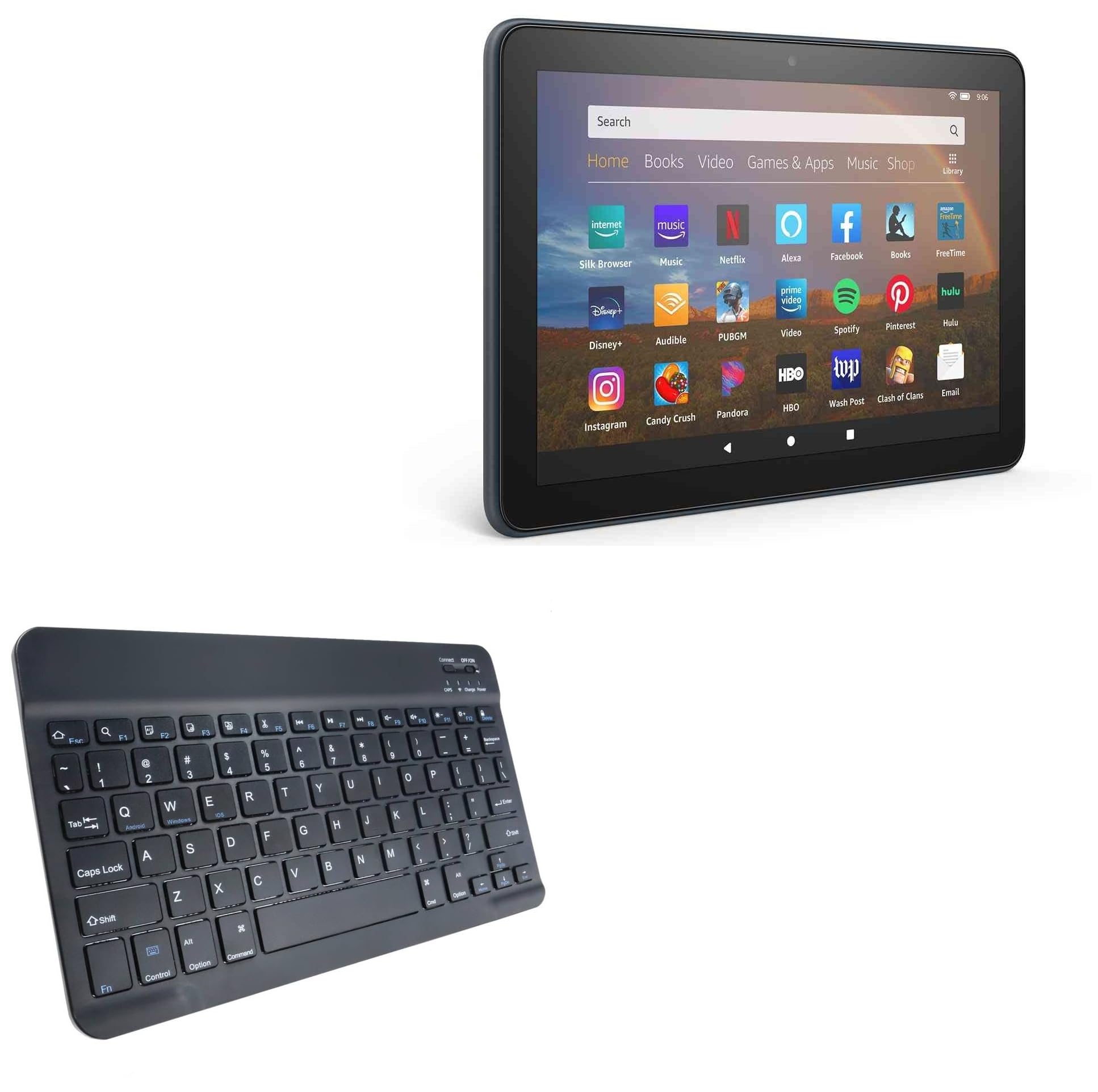 BoxWave Keyboard Compatible with Amazon Fire HD 8 Plus (10th Gen 2020) - SlimKeys Bluetooth Keyboard, Portable Thin with Chiclet-Style Keys - Jet Black