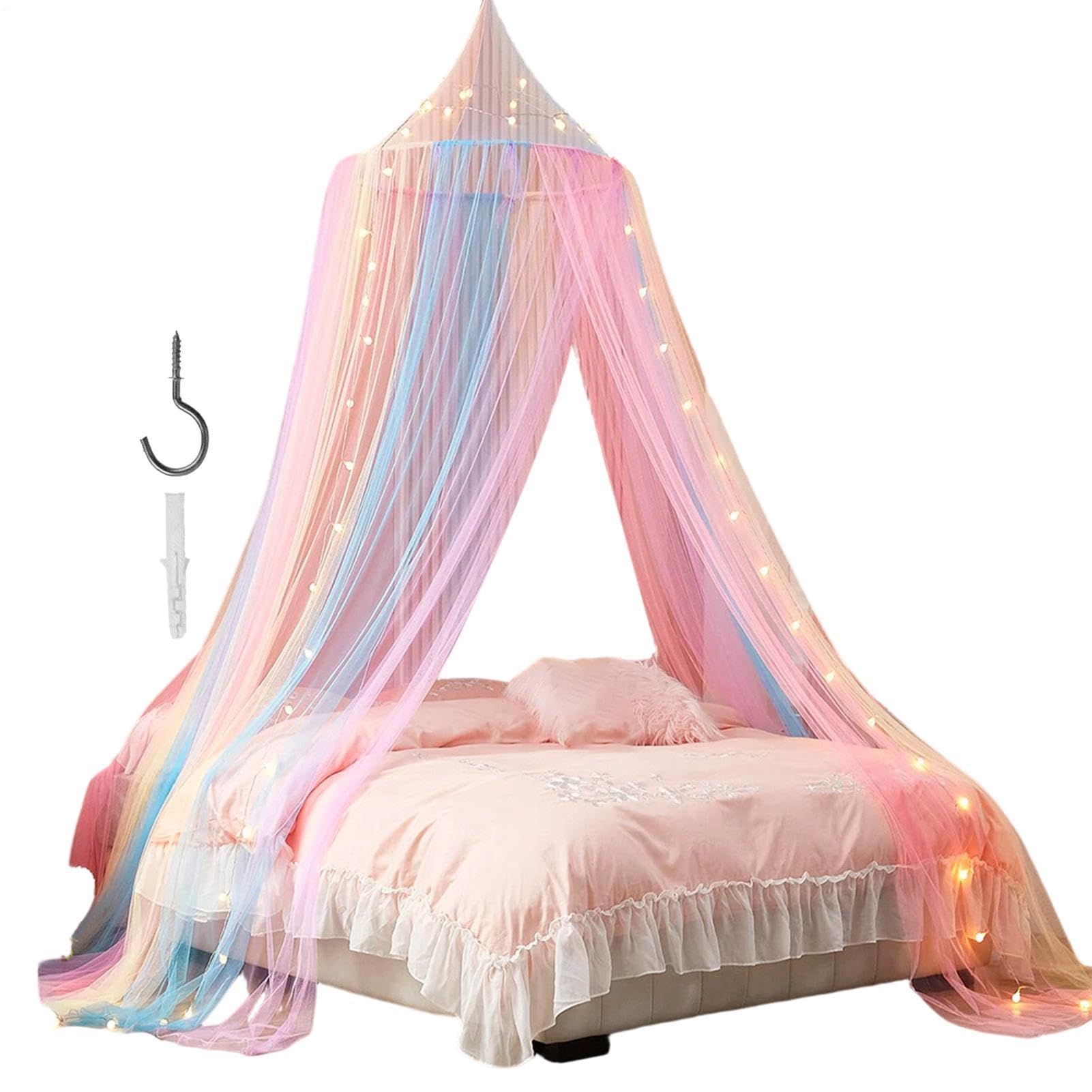 Mosquitera transpirable en dosel para cama de niñas con cortinas de red protectora