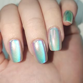 Short Press on Nails Square Discoloration Fake Nails Green Light Pink Chrome Glue on Nails Colorful Nails Press ons Artificial Manicure Art for Girls Acrylic Stick on Nails 30Pcs