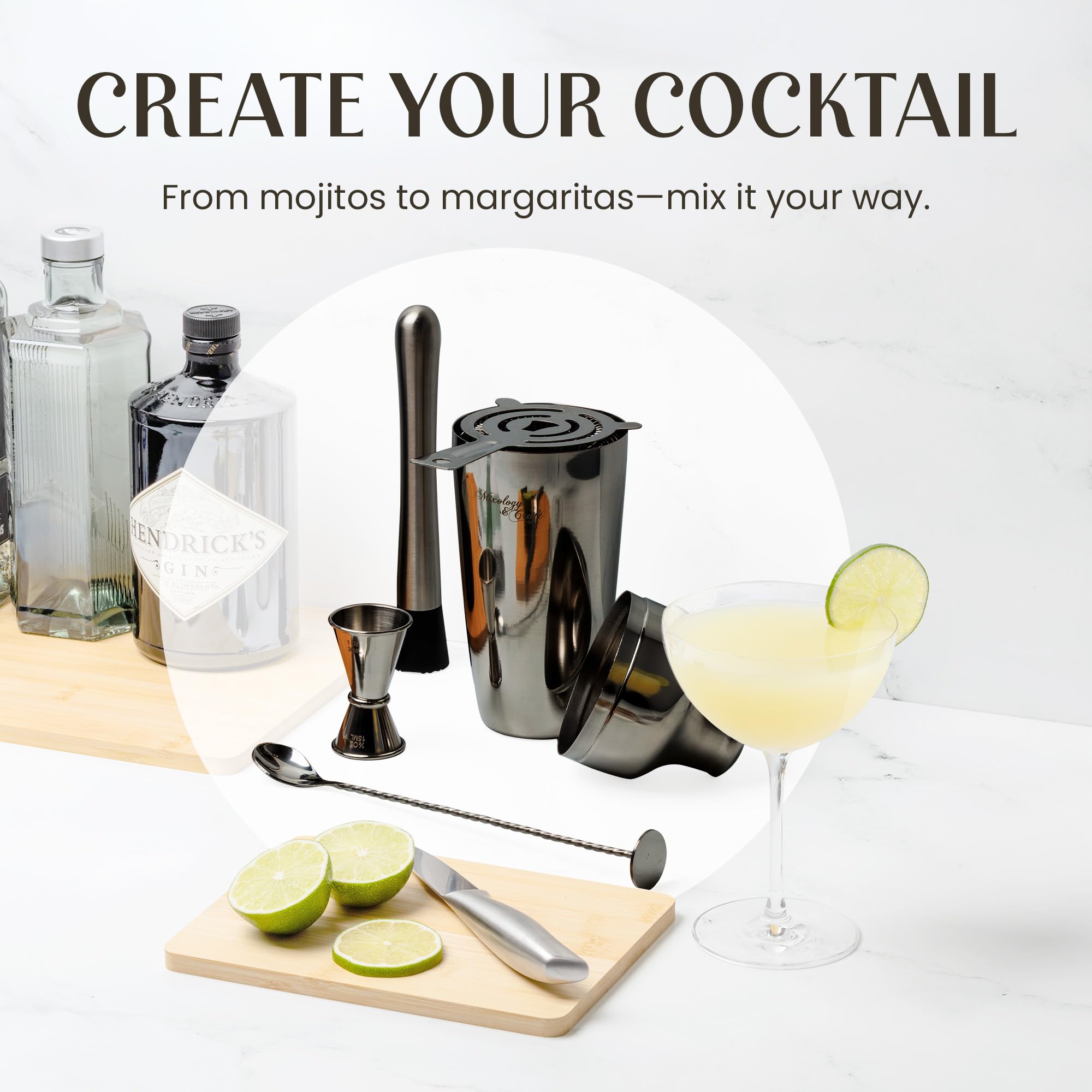 Kit de camarero: juego de herramientas de barra de 10 piezas con soporte de bambú | Kit de barman perfecto para el hogar y coctelera Martini Gran experiencia de mezcla de bebidas | 4