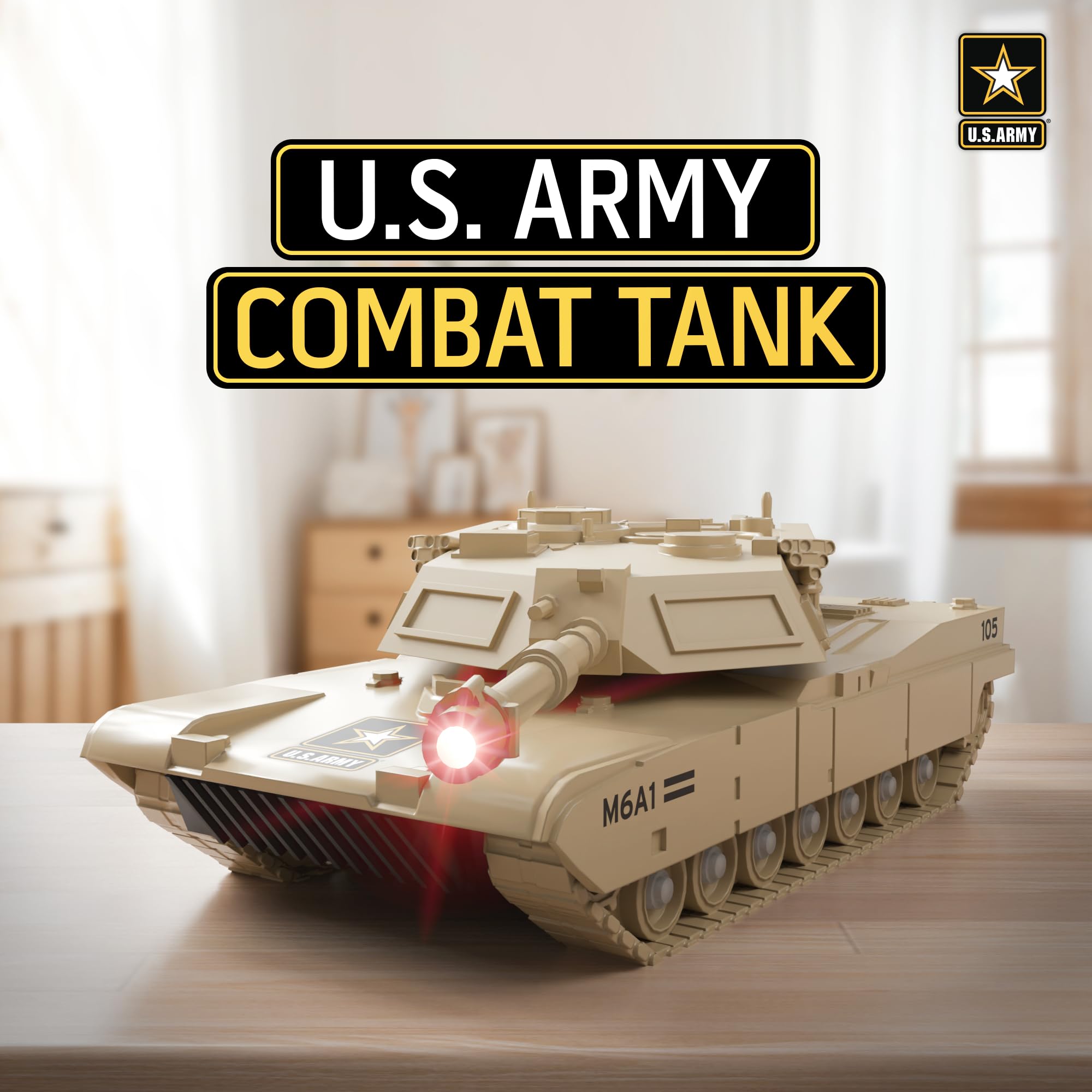 Lollipop U.S. Army Toy Friction Combat Tank with Lights and Sounds for Boys