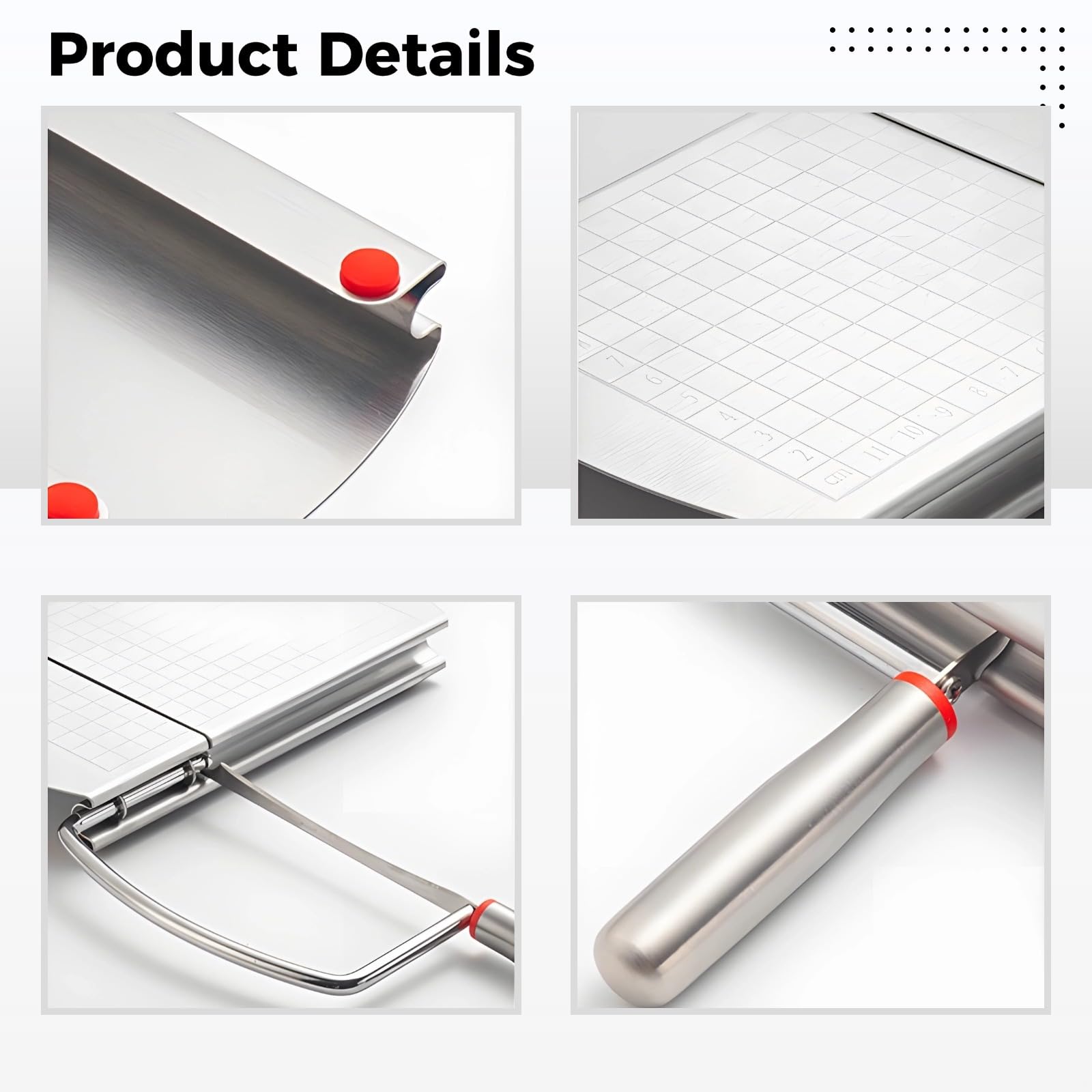 Non-Slip Stainless Steel Cheese & Butter Slicer with Measurement Grid and Versatile Cutting Board