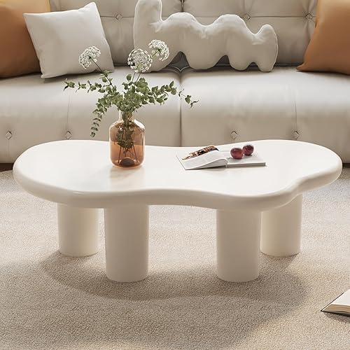 Miniatura 7 de Mesa de centro Cloud para sala de estar, mesa de centro blanca crema de 46.06 pulgadas con 3 patas, mesa de té de estilo simple, mesa central