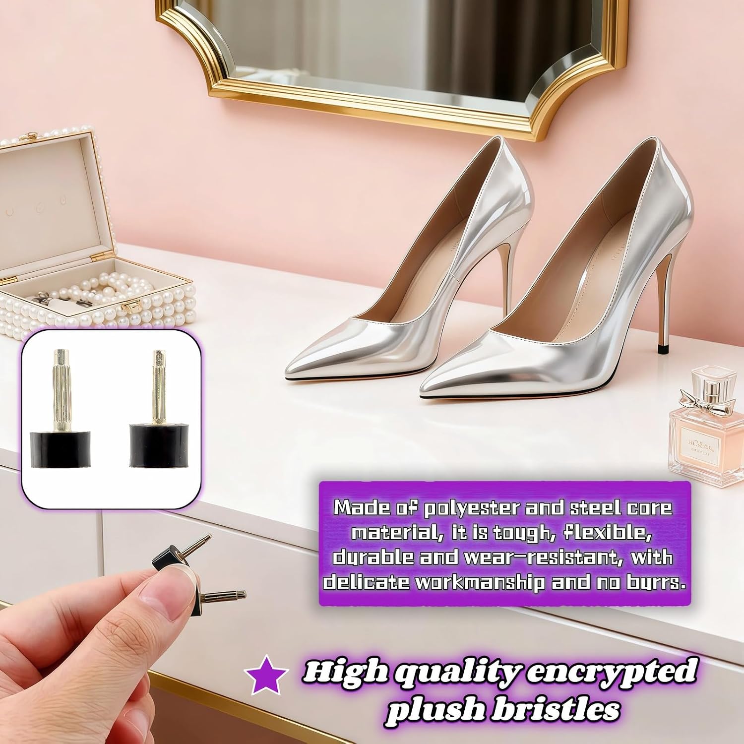 Heel Tips Replacement, 10 Pairs High Heel Repair Kit with U/Cap Style, 2.4mm & 3mm Metal Pins, 5 Sizes (8-12mm) - Slip-Resistant, Quiet DIY Shoe Heel Caps for Women, Black