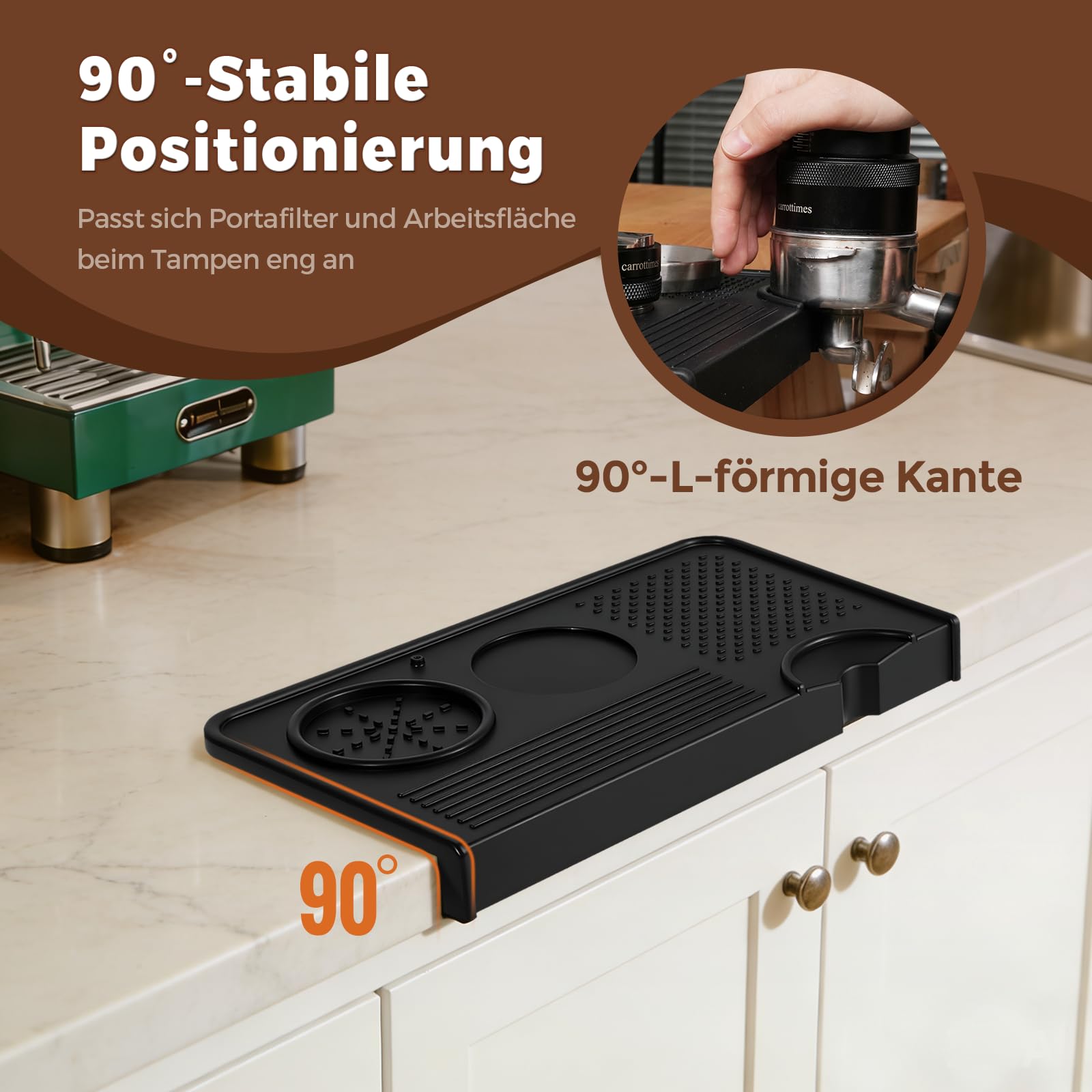 Tampermatte aus lebensmittelechtem Silikon 26.5cm×14.3cm | 7 mm dicke rutschfeste Barista Matte für Espresso Tamper, Kaffeematte & Tamping Matte – Perfektes Espresso Zubehör