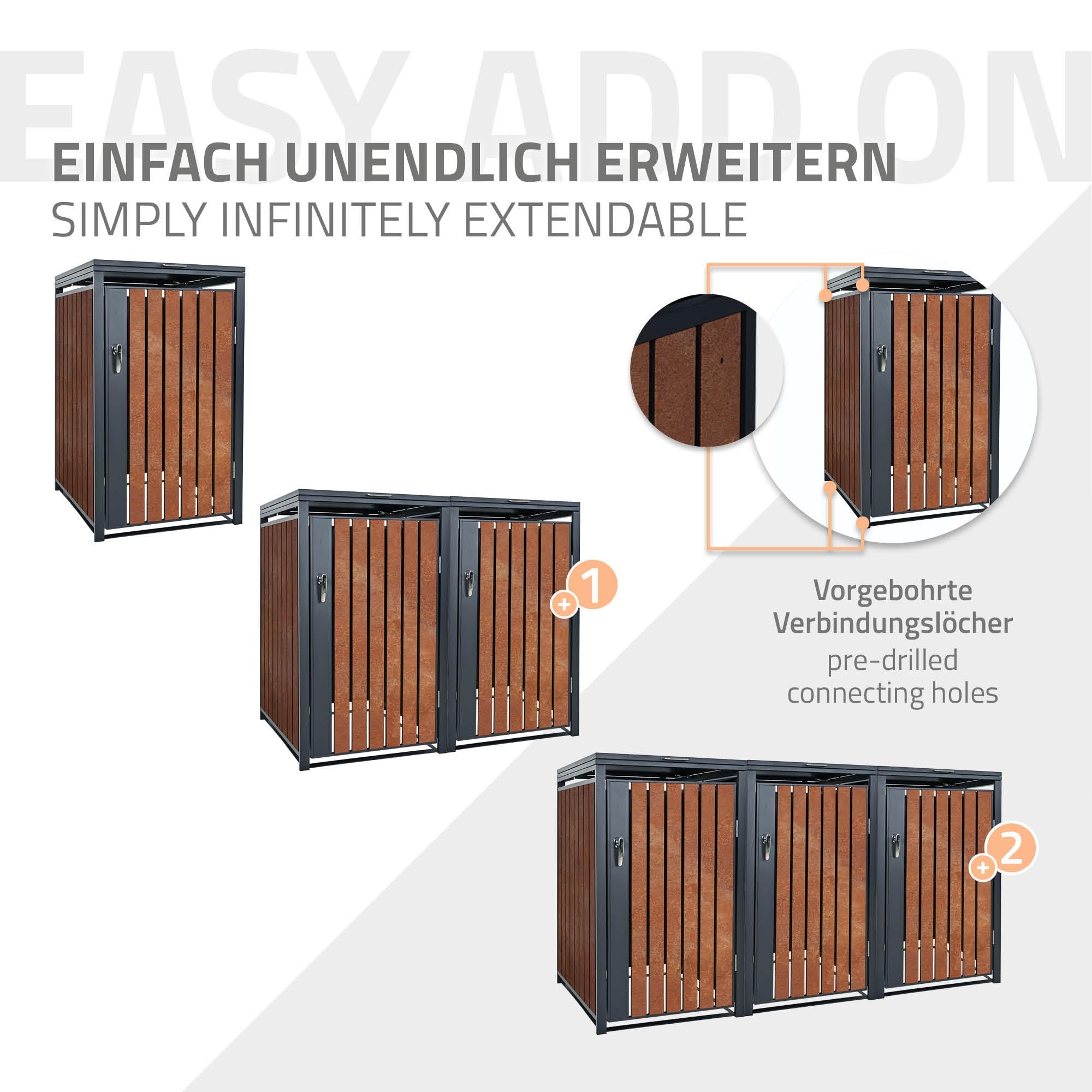 ML-Design Box pour 1 Poubelle, 240L, 68x80x116,3 cm, en Acier/Acier Corten, Anthracite/Aspect Rouille, Habillage de Poubelle avec Couvercle Rabattable/Porte, Conteneur Abri Hangar Cache-Poubelle