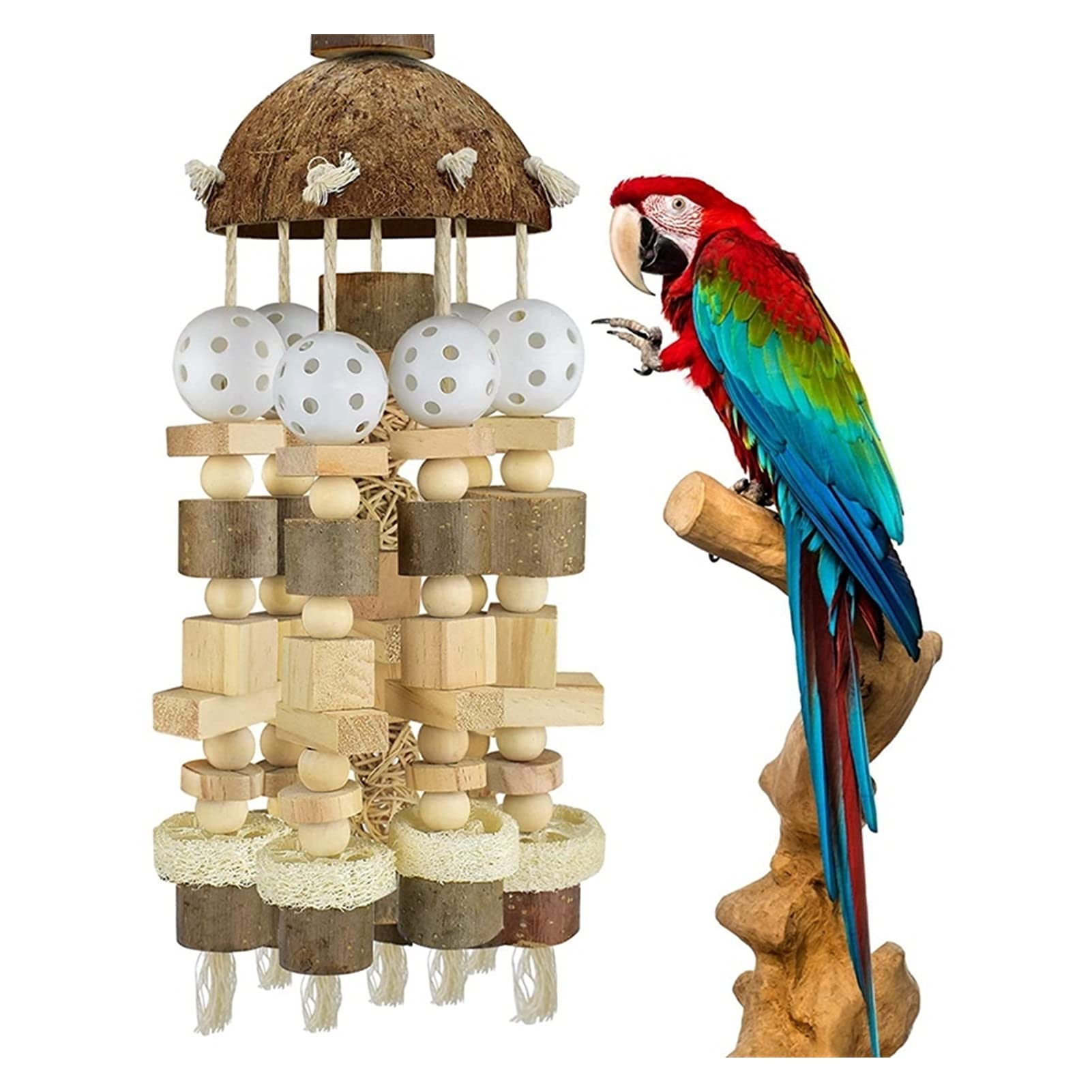 Vogelspielzeug Vogel Papageispielzeug, großes Papageispielzeug Natürliche Holzblöcke Bird Chewing Spielzeug Papagei Käfig Biss Spielzeuganzüge für Macaws Papageien