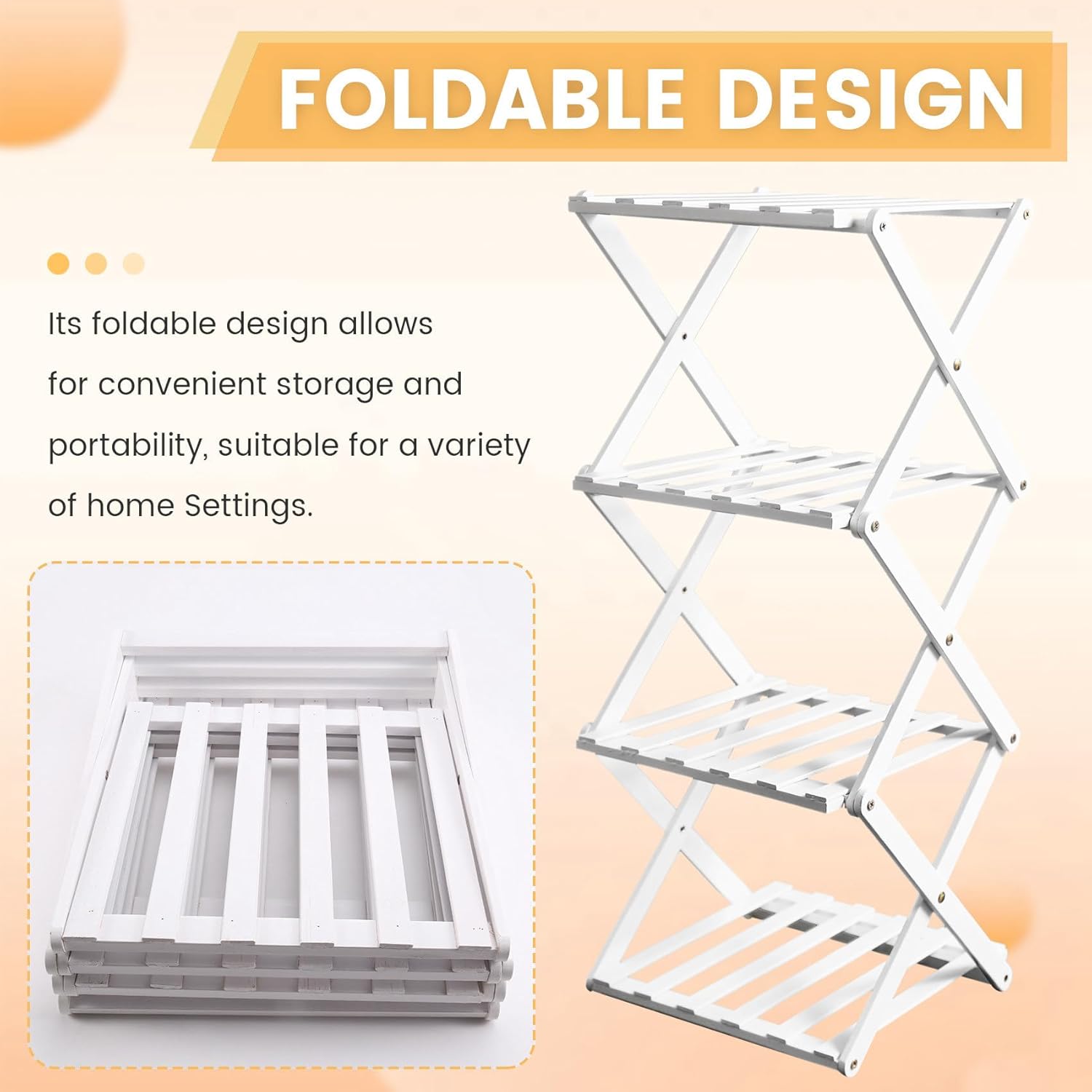 Bamboo Shoe Rack for Entryway - Foldable, Narrow Organizer for Small Spaces, White,