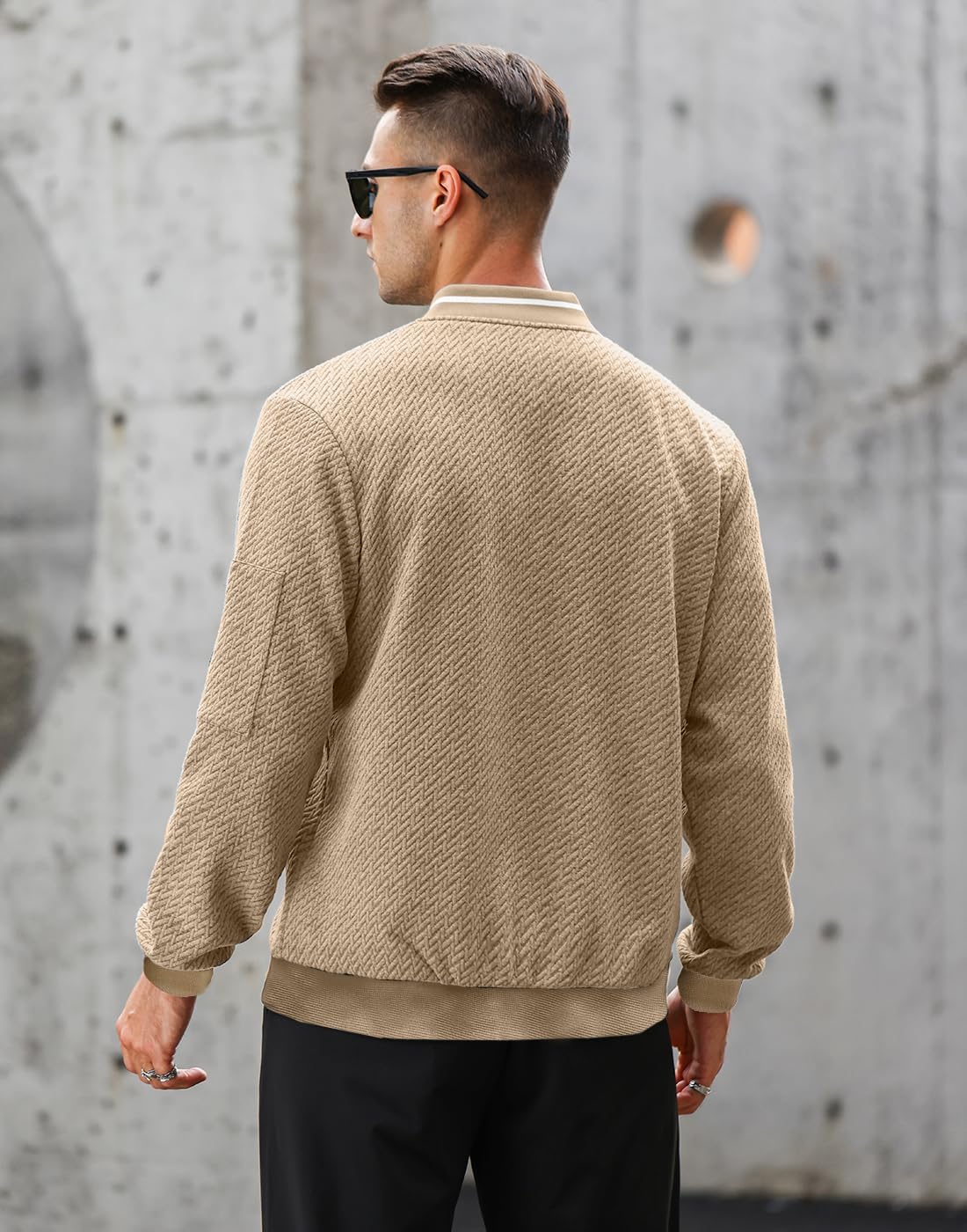 Wizoat Mens Casual Jacket Loose Fit Lightweight Jacket Varsity Bomber Jacket with Zipper - Image 3