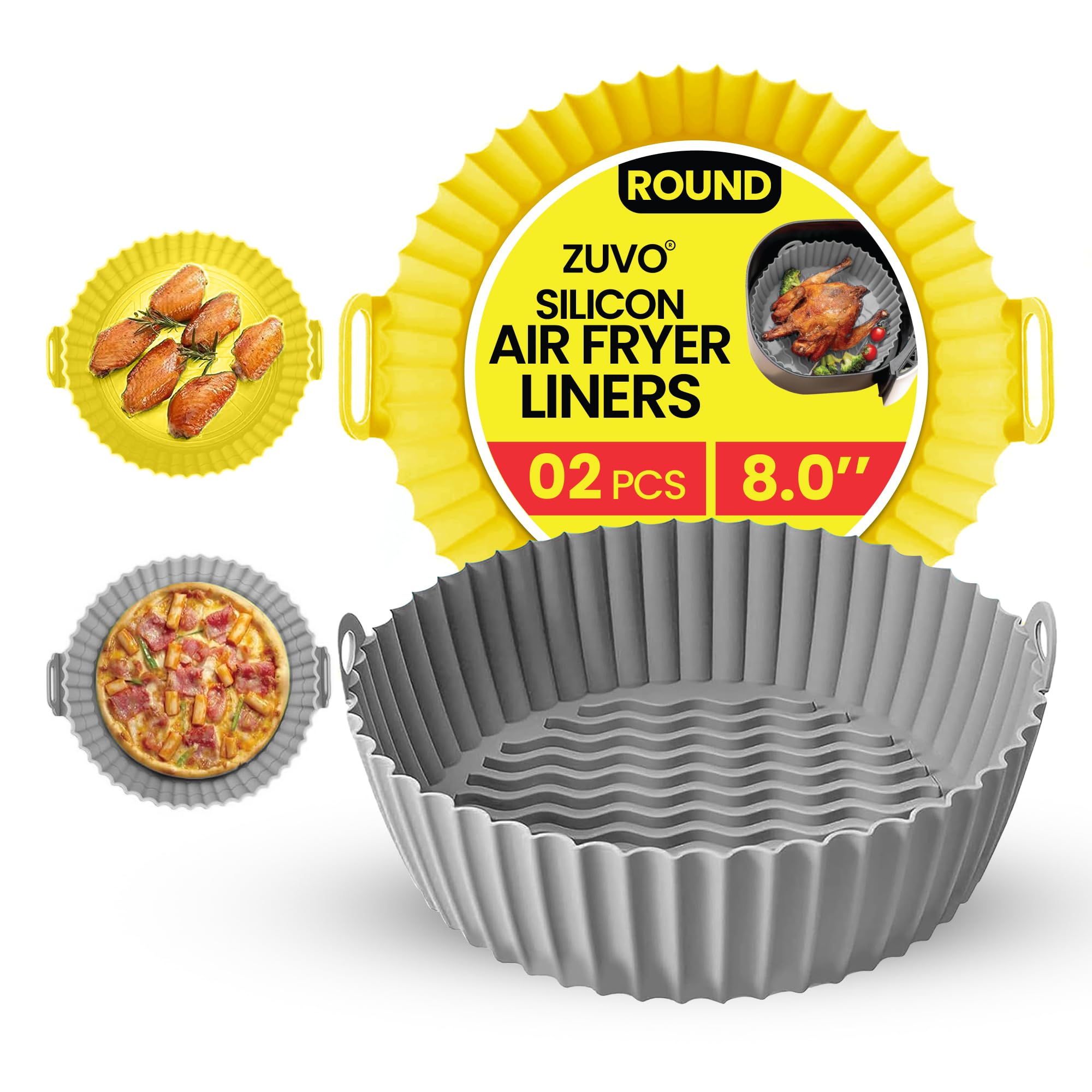 Zuvo Silicon Air Fryer LinersPack Of 2Round Reusable Airfryer Liners For Baking6.7 InchesNinjaCosori & Tower from B&Q