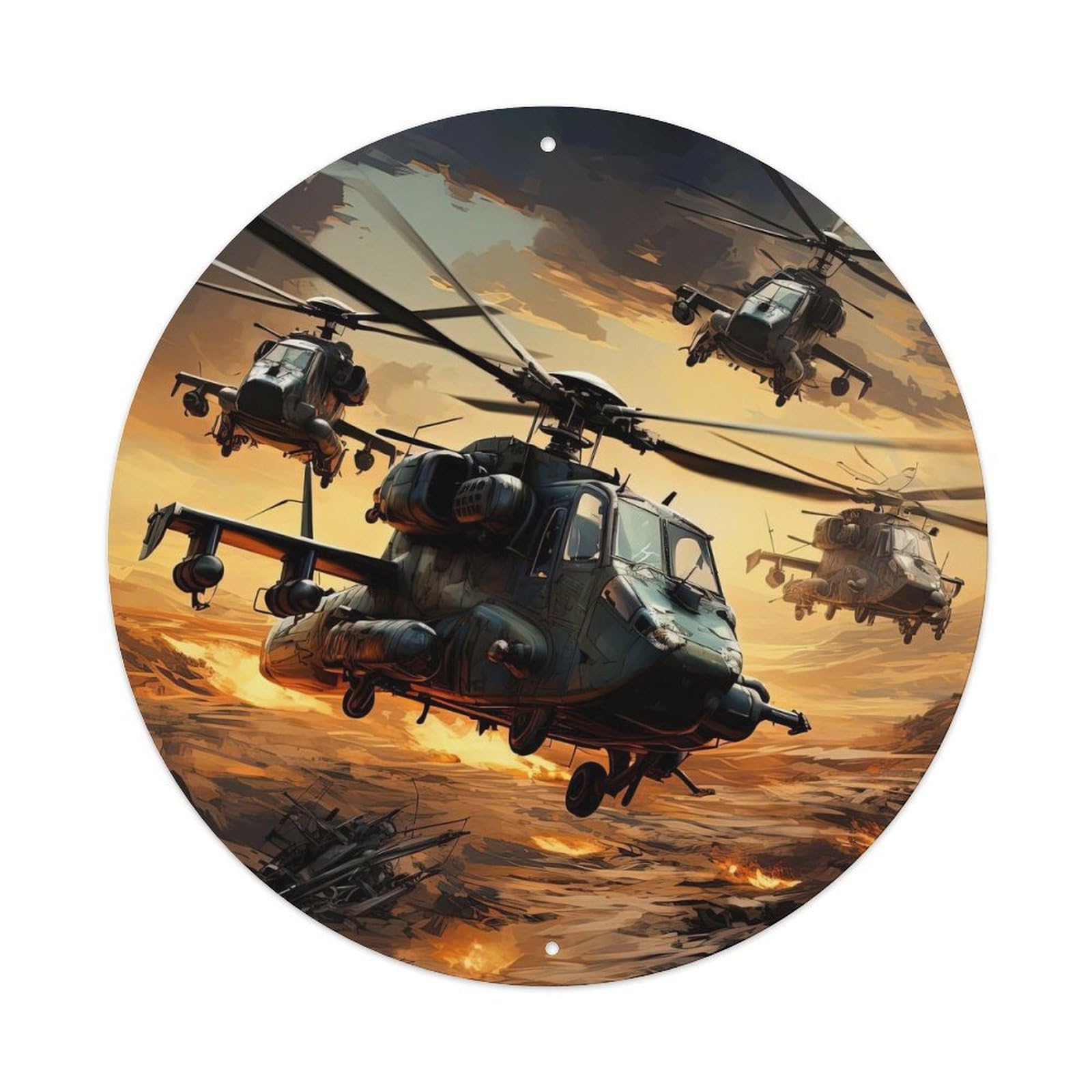 Combat Helicopters Fighter Plane Poster Vintage Metal Tin Sign Plaque Wall Decor for Cafe, Club, Garden Round Metal Poster 8x8Inch